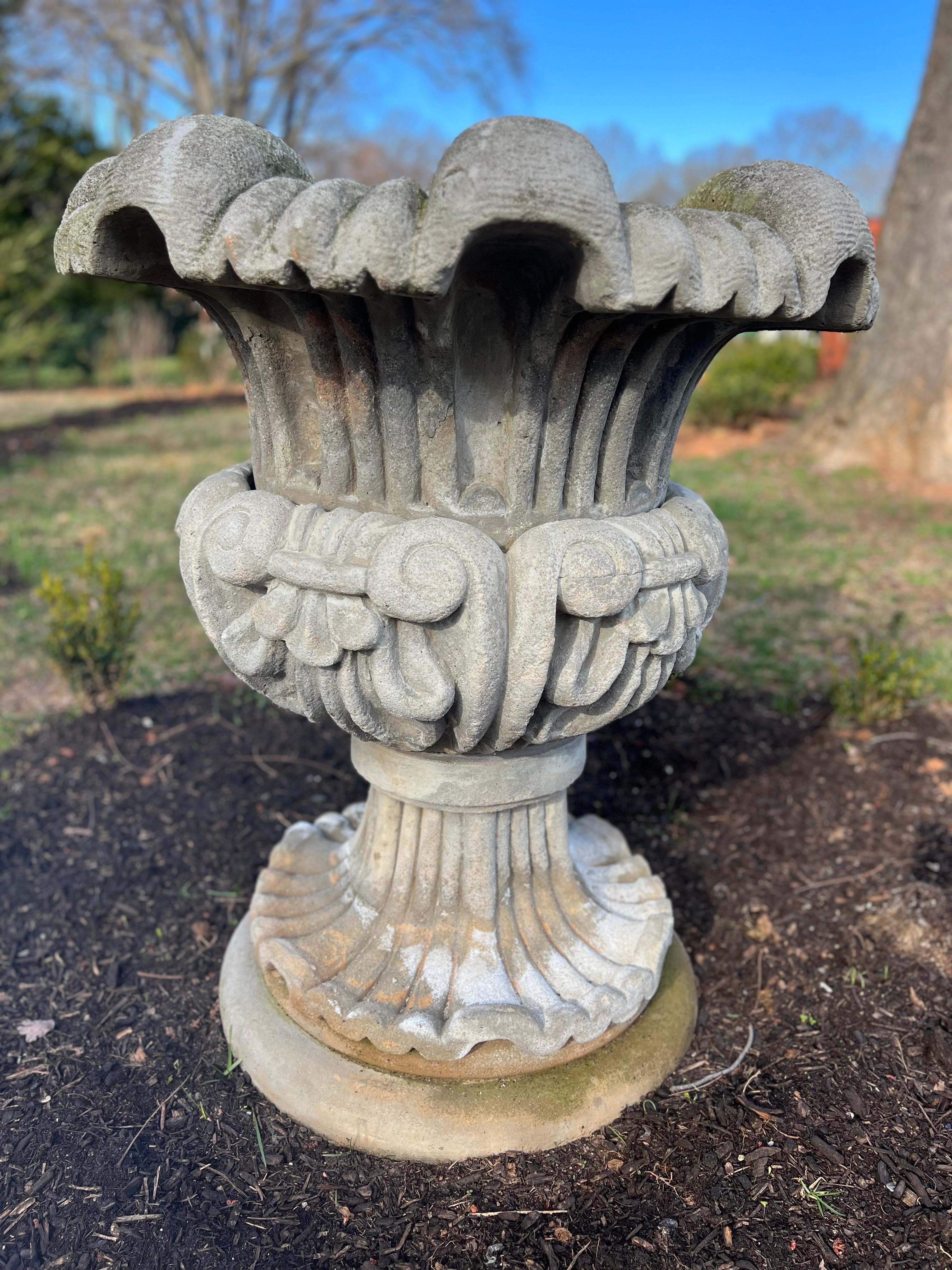 Large French Stone Garden Planter / Urn In Good Condition For Sale In Los Angeles, CA