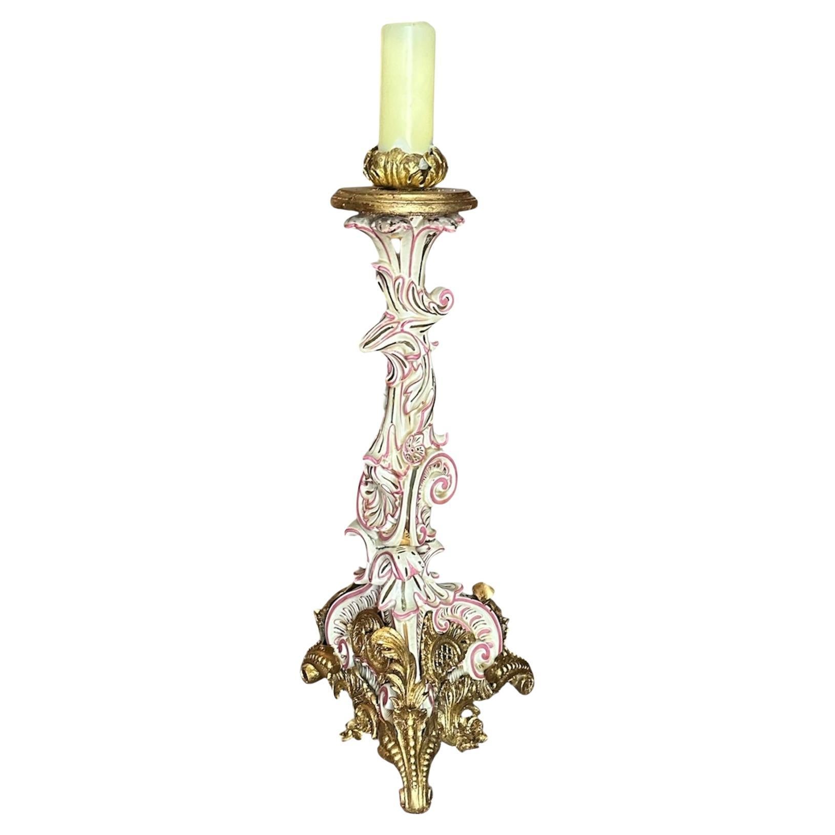 Large French Strasbourg 19th Century Faience Tall Floor Candle Holder