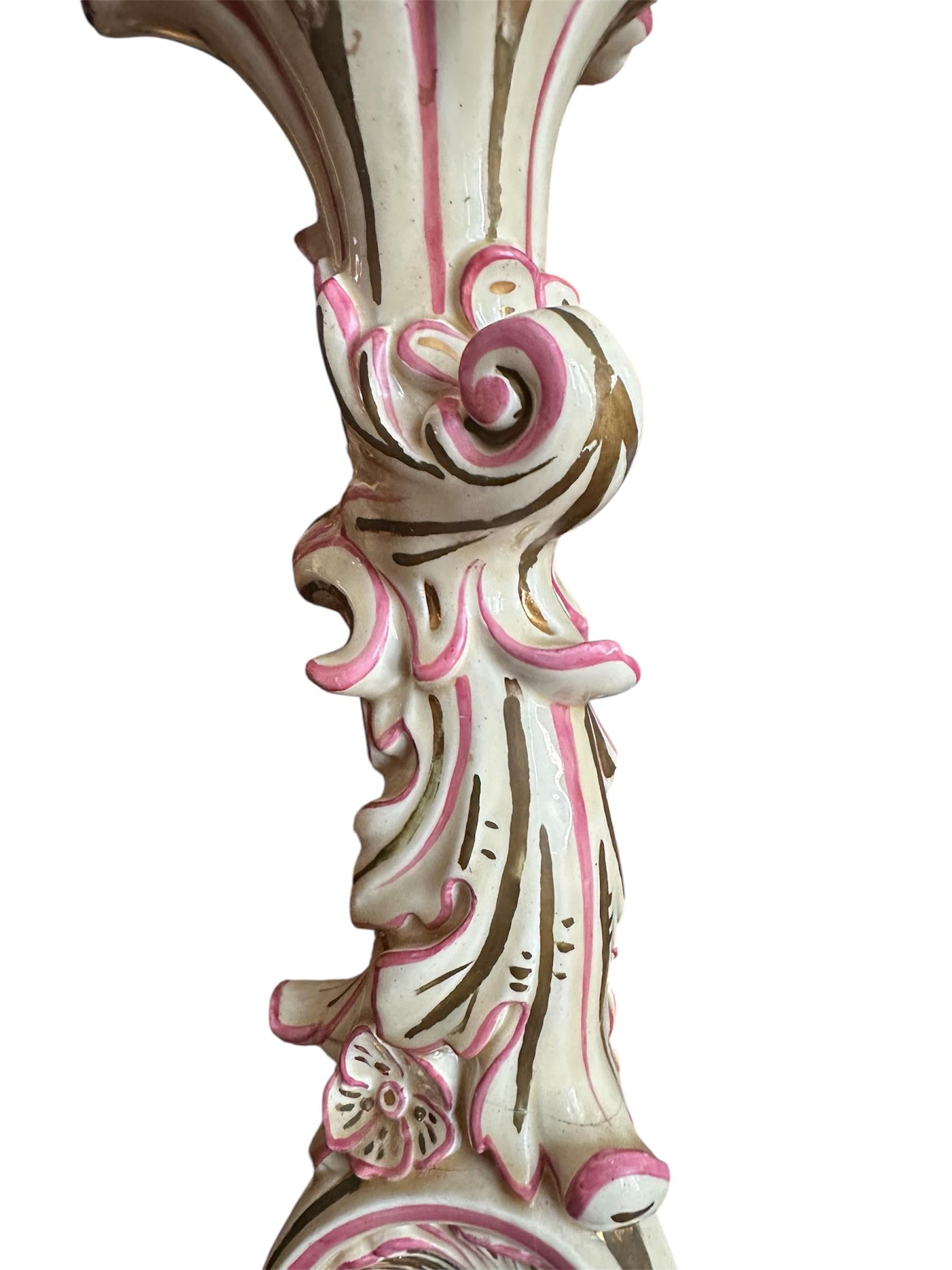 Large French Strasbourg 19th Century Faience Tall Floor Candle Holder For Sale 12