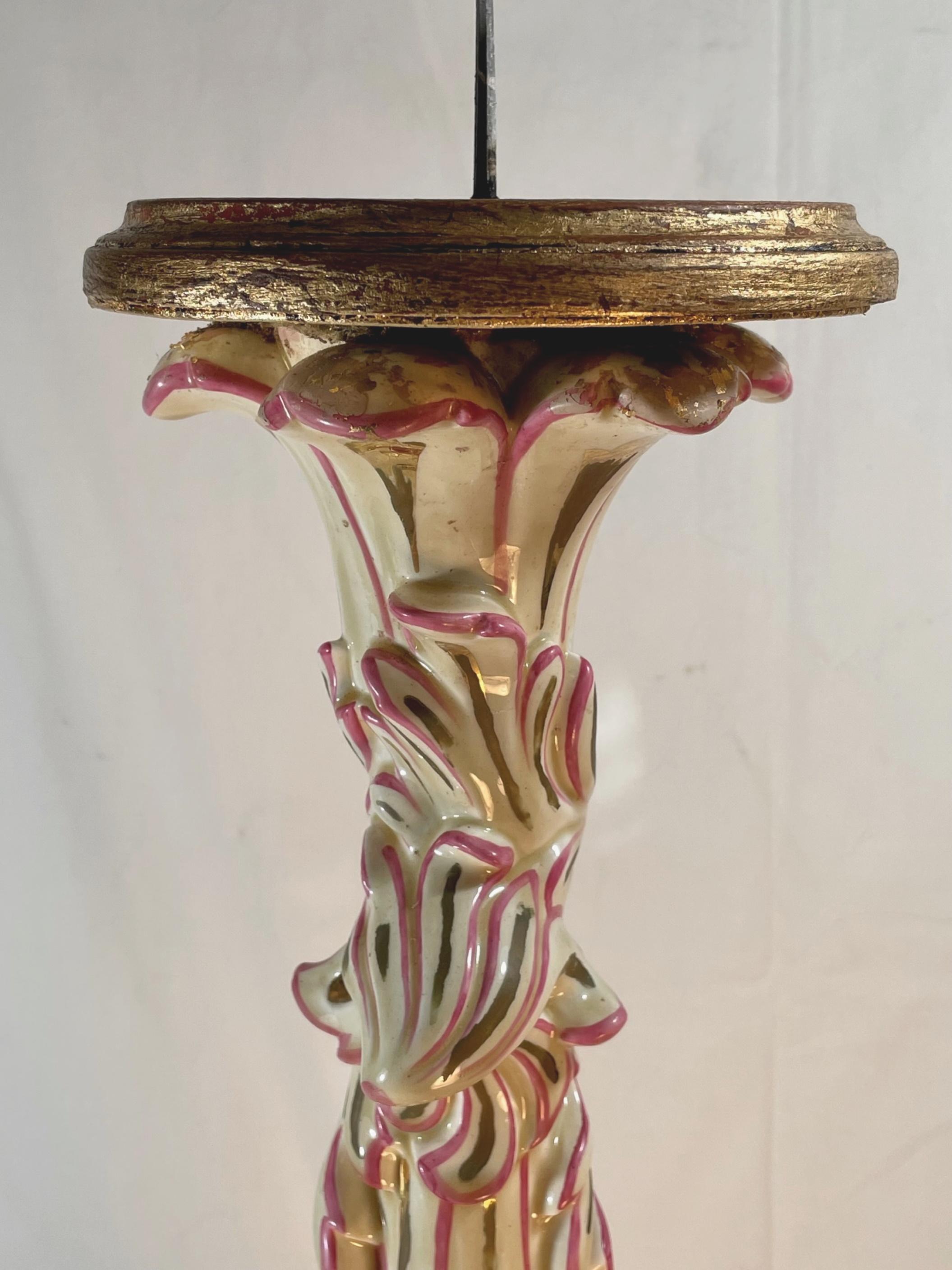 Rococo Large French Strasbourg 19th Century Faience Tall Floor Candle Holder w/ Ormolu For Sale
