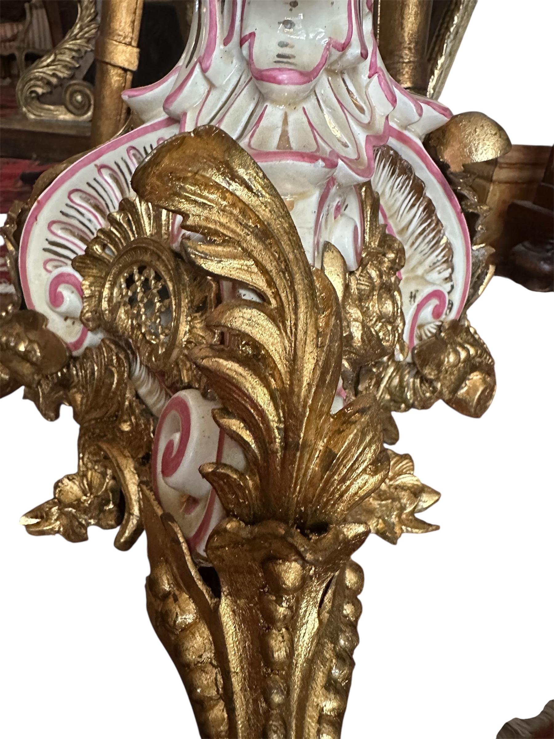 Rococo Large French Strasbourg 19th Century Faience Tall Floor Candle Holder For Sale