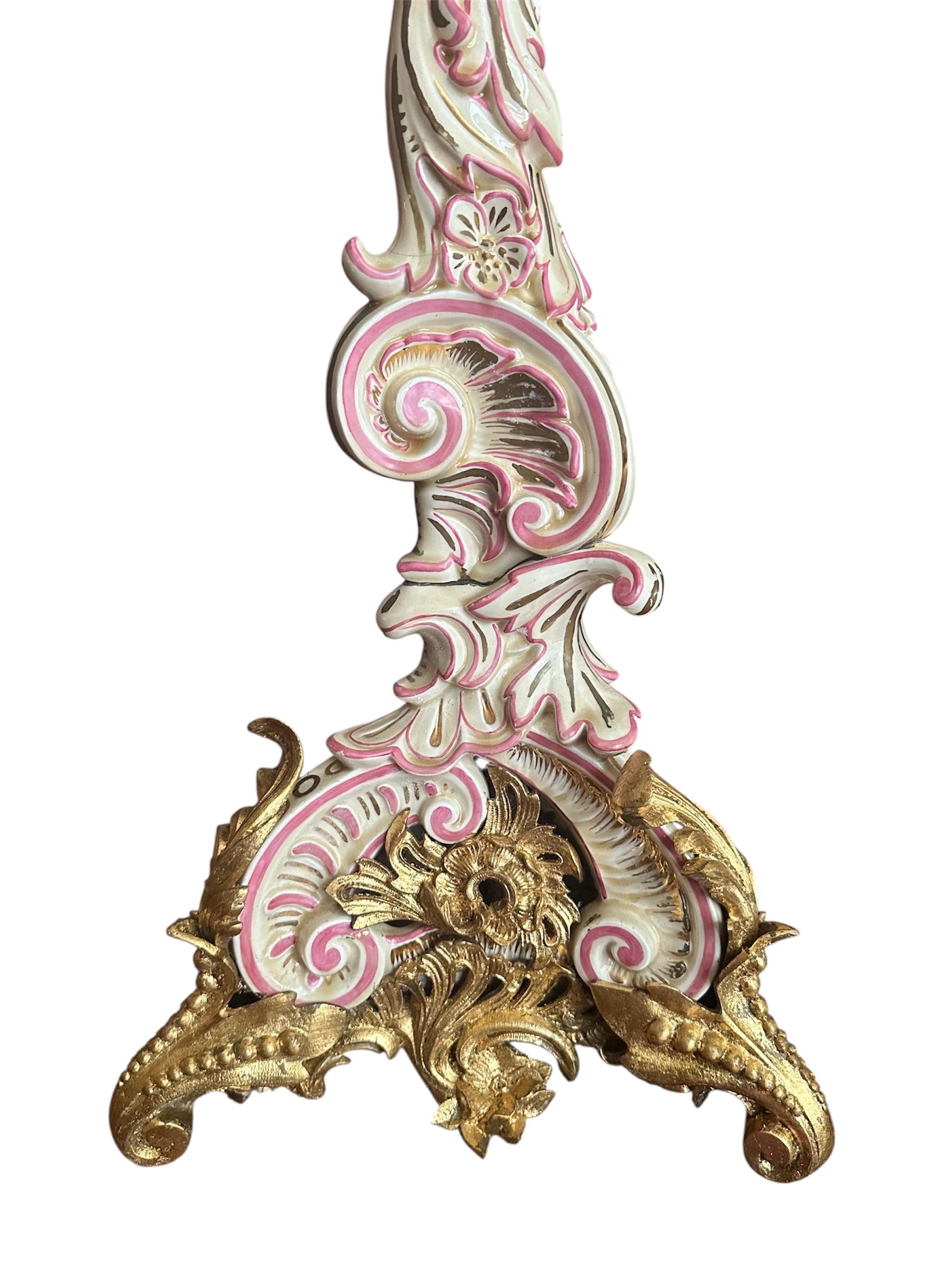 Hand-Painted Large French Strasbourg 19th Century Faience Tall Floor Candle Holder For Sale