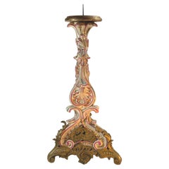 Large French Strasbourg 19th Century Faience Tall Floor Candle Holder w/ Ormolu