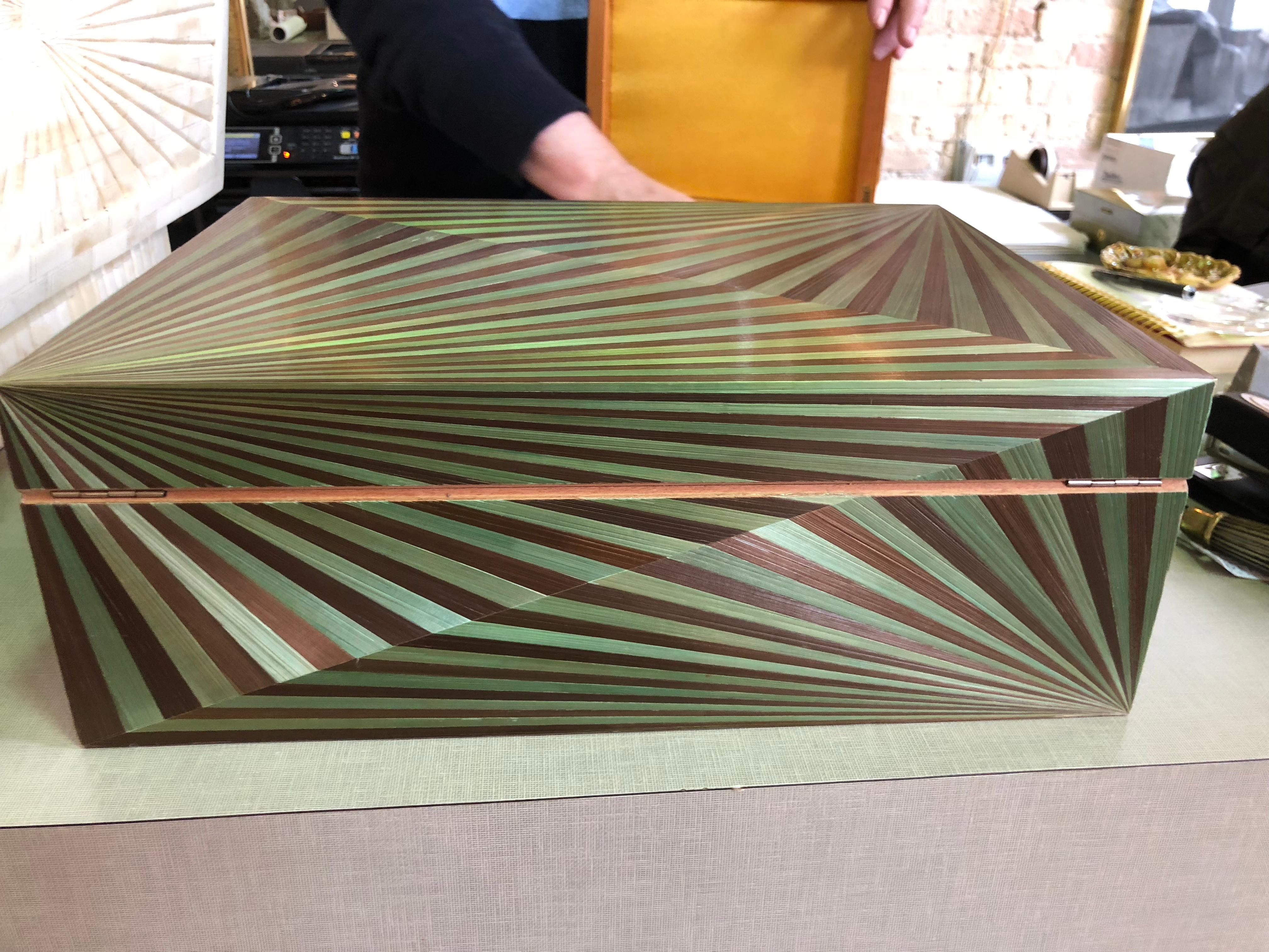 Large French Straw Work Veneer Box by Elie Bleu/ Paris In Good Condition In Winnetka, IL