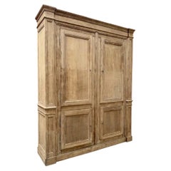 Large French Stripped Oak Armoire, 19th Century