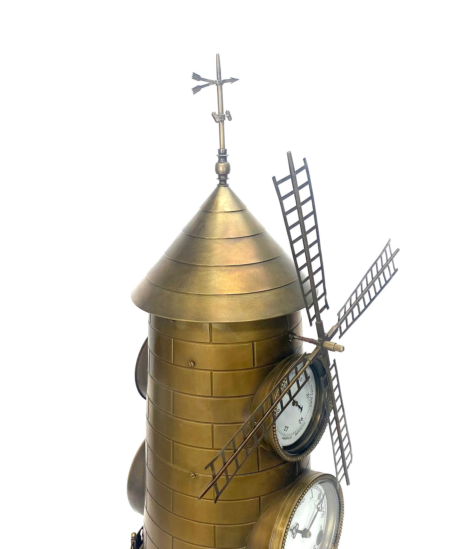 Large French Style 8 Day Brass Automaton Windmill Industrial Clock In Excellent Condition For Sale In Danville, CA