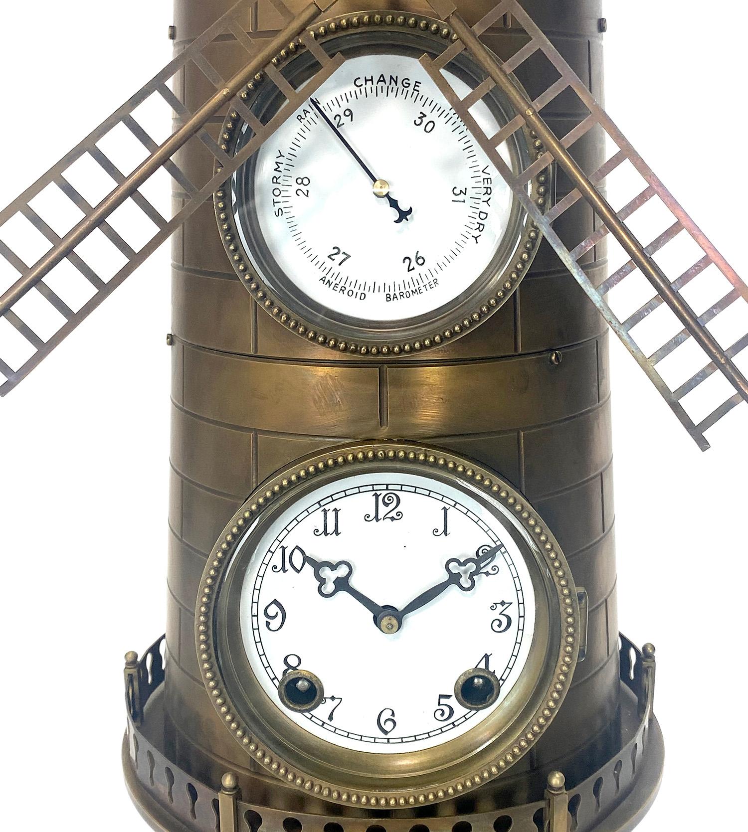 Large French Style 8 Day Brass Automaton Windmill Industrial Clock For Sale 1