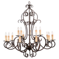 Vintage Large French Style Iron Chandelier with 15 Lights, Reproduction