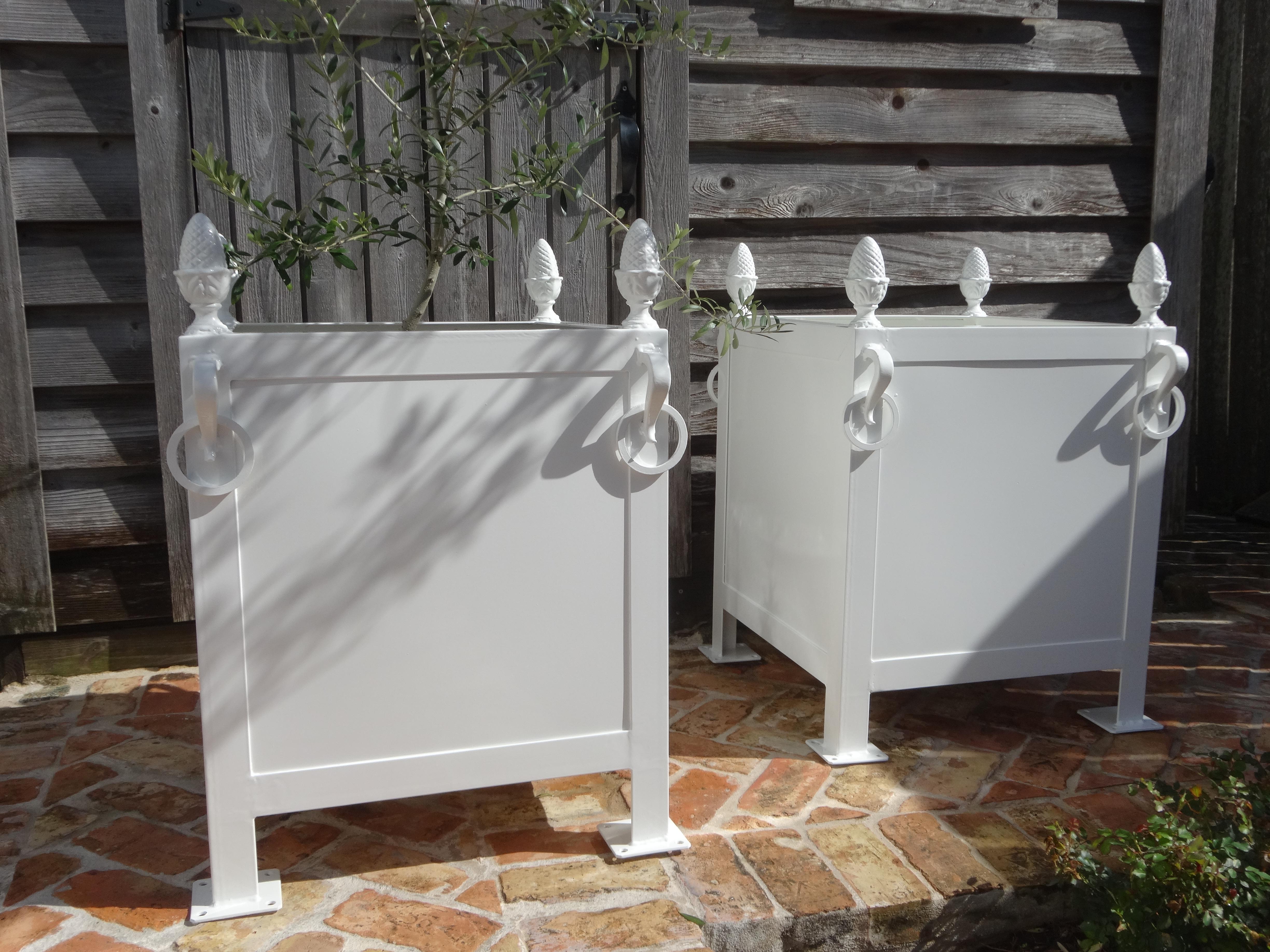 Hand-Crafted Large French Style Steel and Cast Iron Orangerie Planter Box in Lacquered White