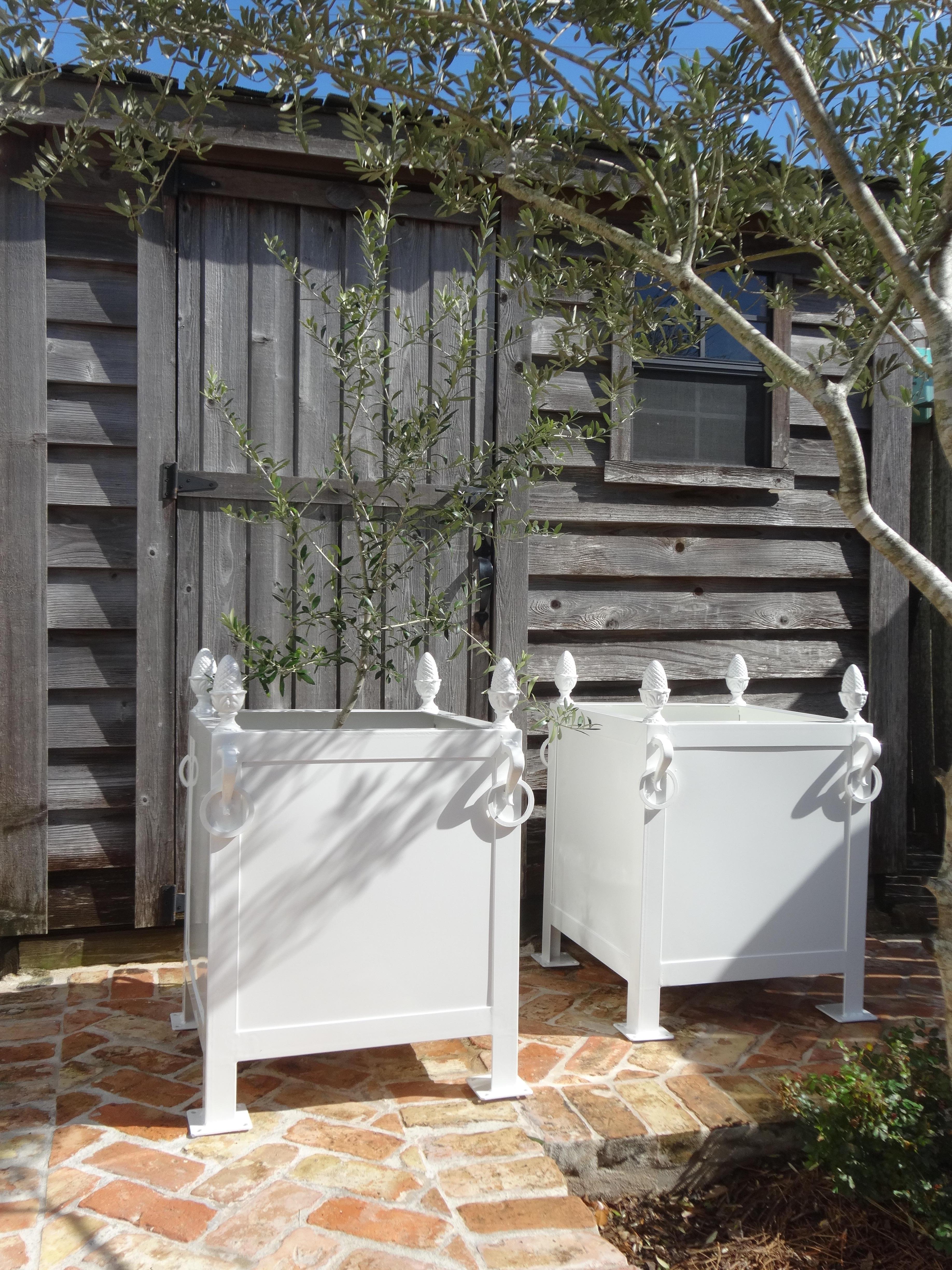 Large French Style Steel and Cast Iron Orangerie Planter Box in Lacquered White In New Condition In New York, NY