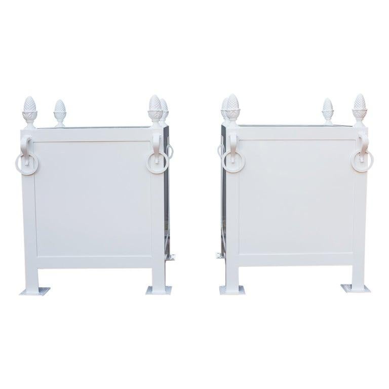 Large square French style steel and cast iron orangerie planter box in lacquered white. Handcrafted in New Orleans by local metalsmiths using 14 gauge steel and cast iron, using centuries’ old French techniques. Each planter is raised to allow