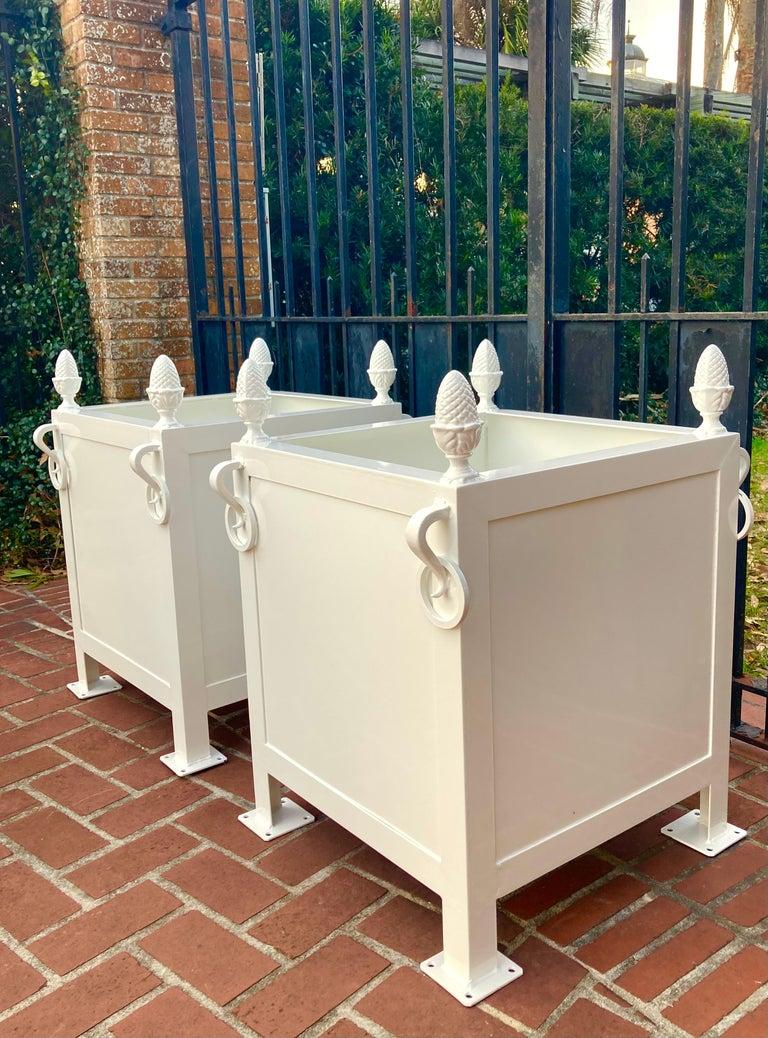 French Provincial Large French Style Steel and Cast Iron Orangerie Planter Box in Lacquered White For Sale