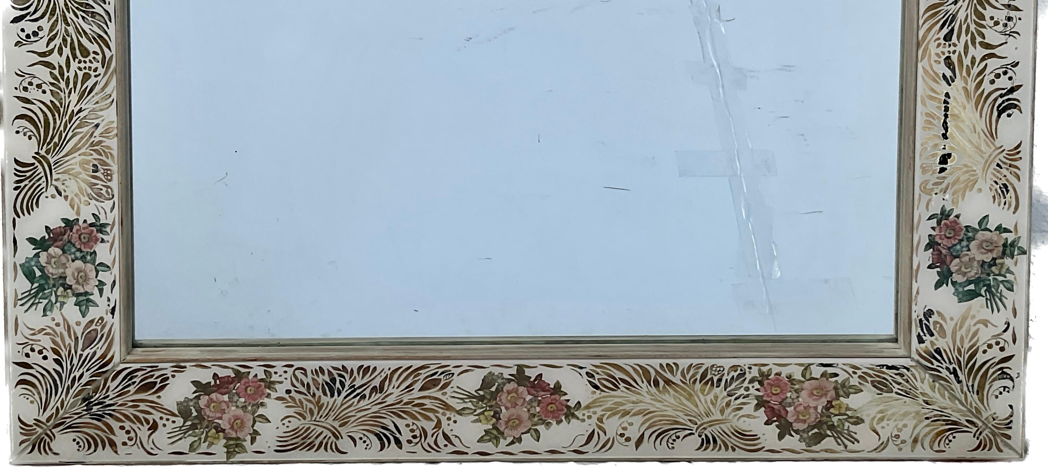Large French Style Verre Eglomise Gold Leaf Mirror In Good Condition For Sale In Bradenton, FL