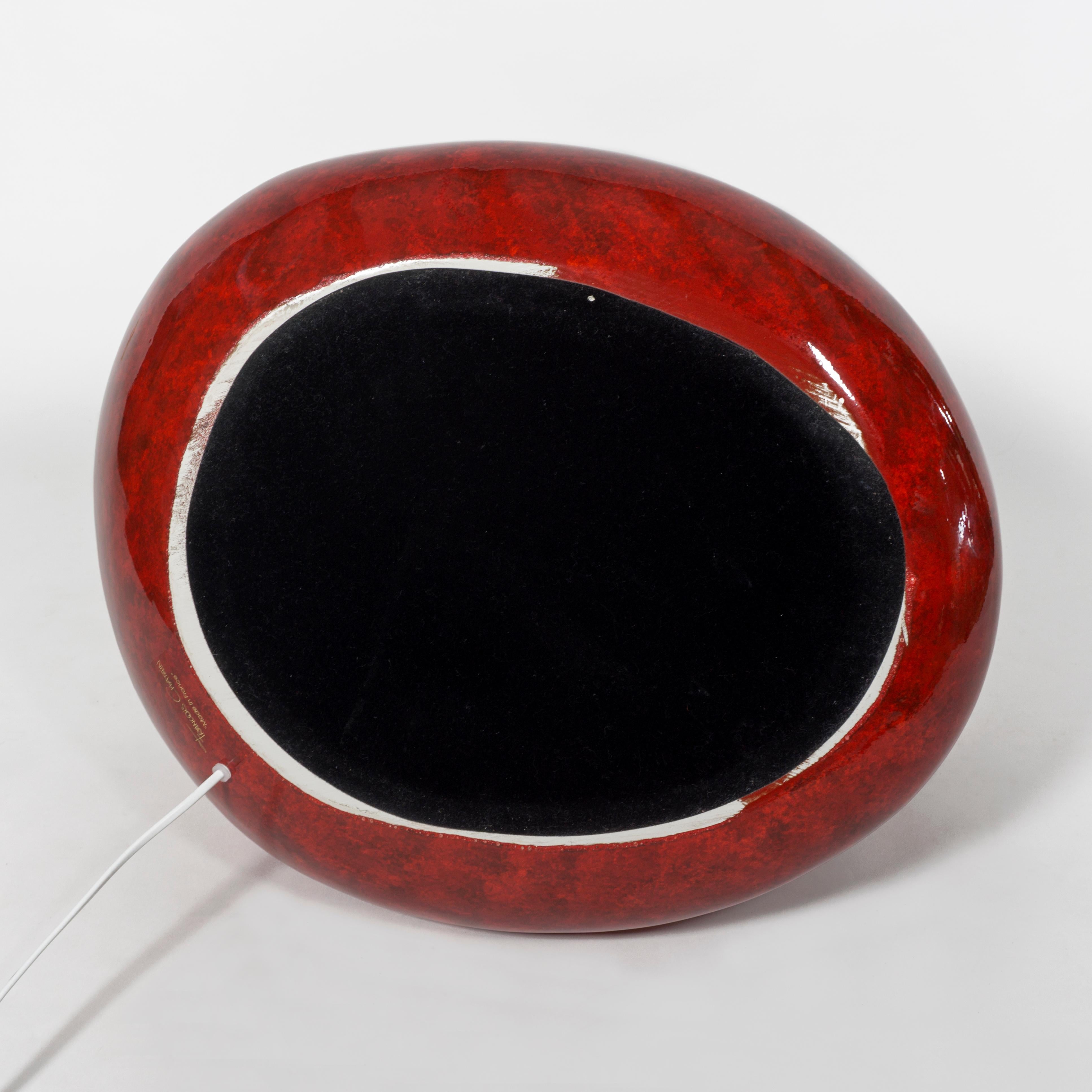 Grande lampe de table française de François Châtain en céramique émaillée rouge et jaune en vente 3