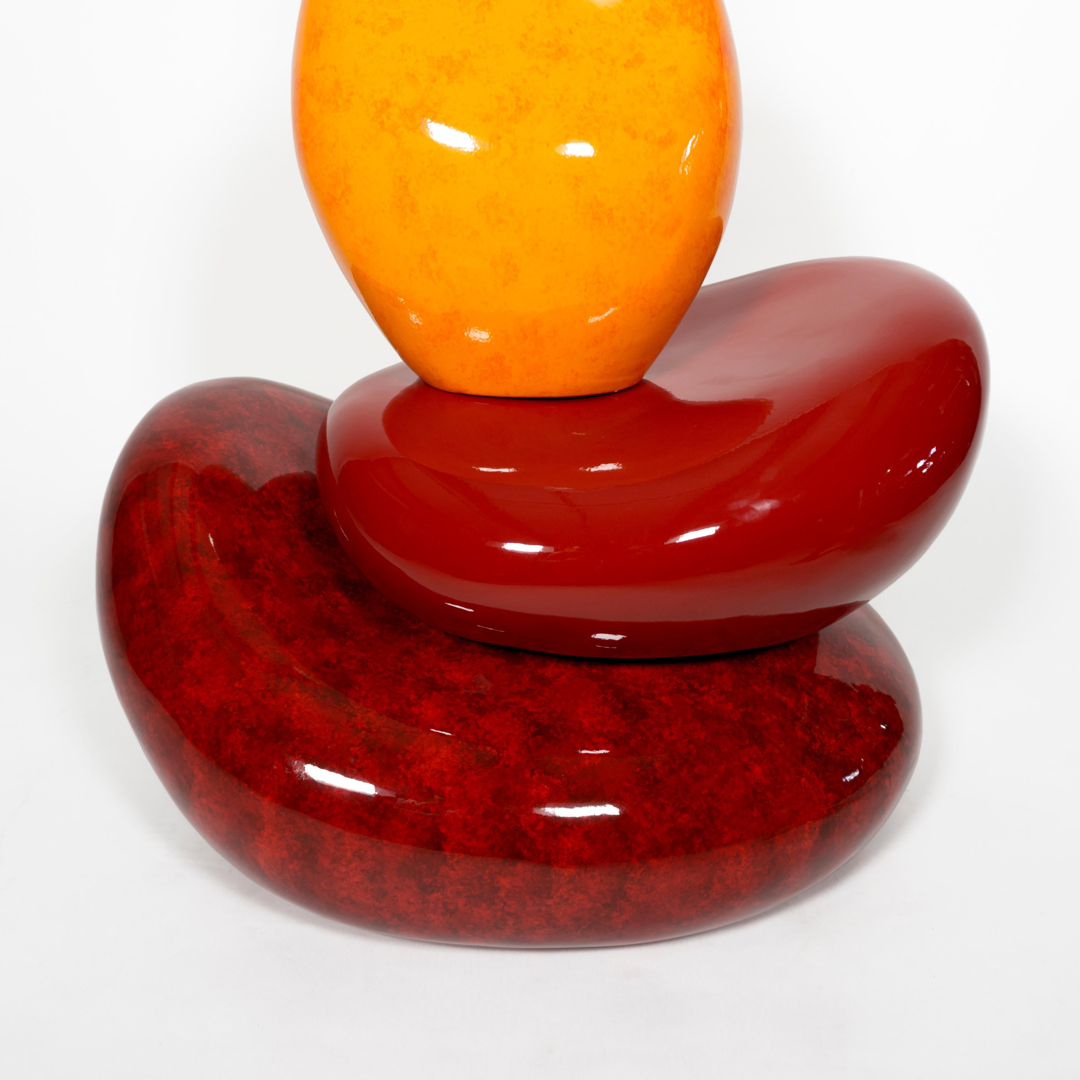 Grande lampe de table française de François Châtain en céramique émaillée rouge et jaune en vente 1