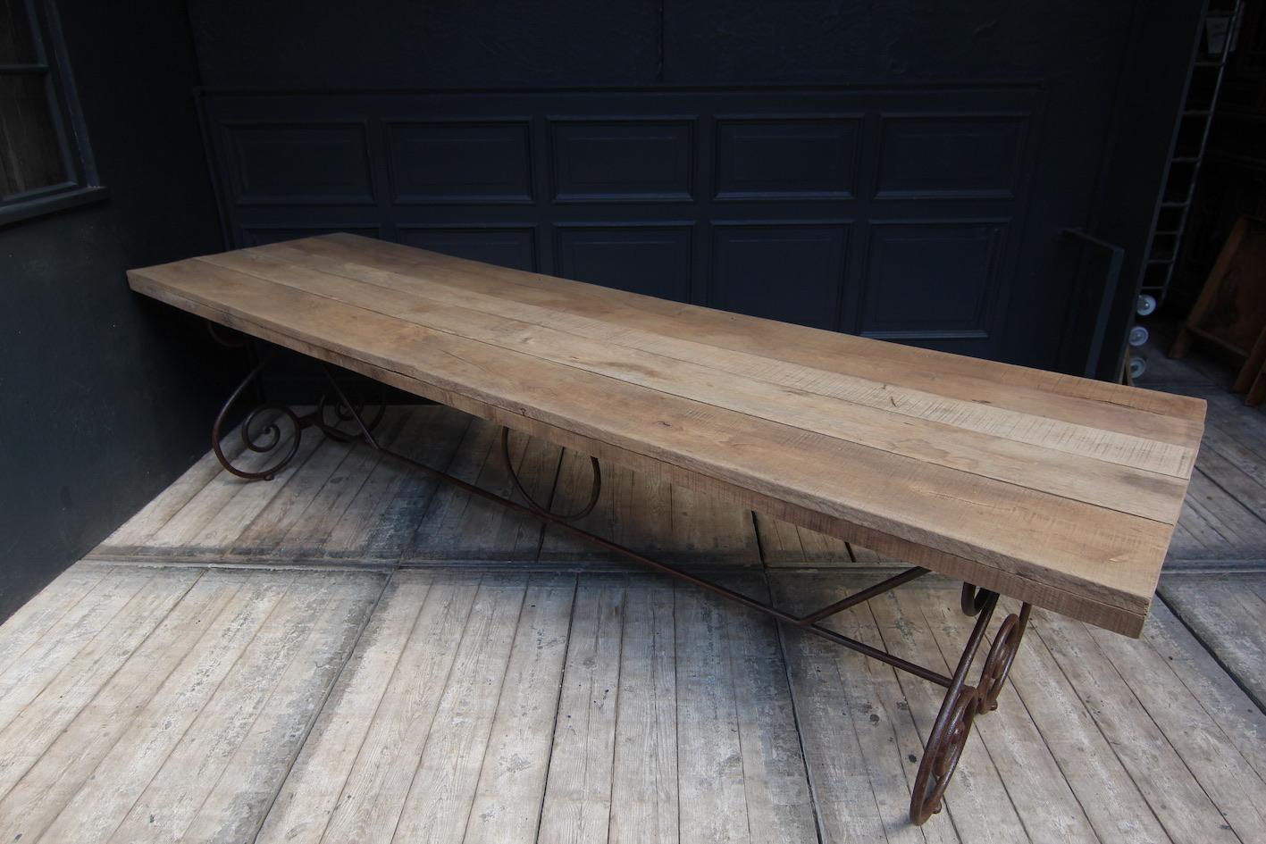 Large French Table Made of Oak and Iron 5