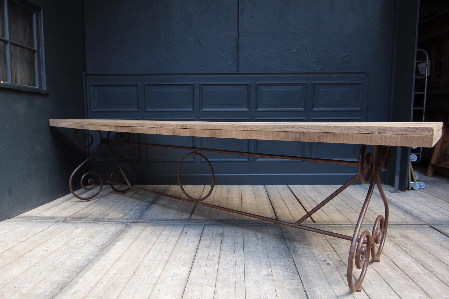 Large French Table Made of Oak and Iron 6