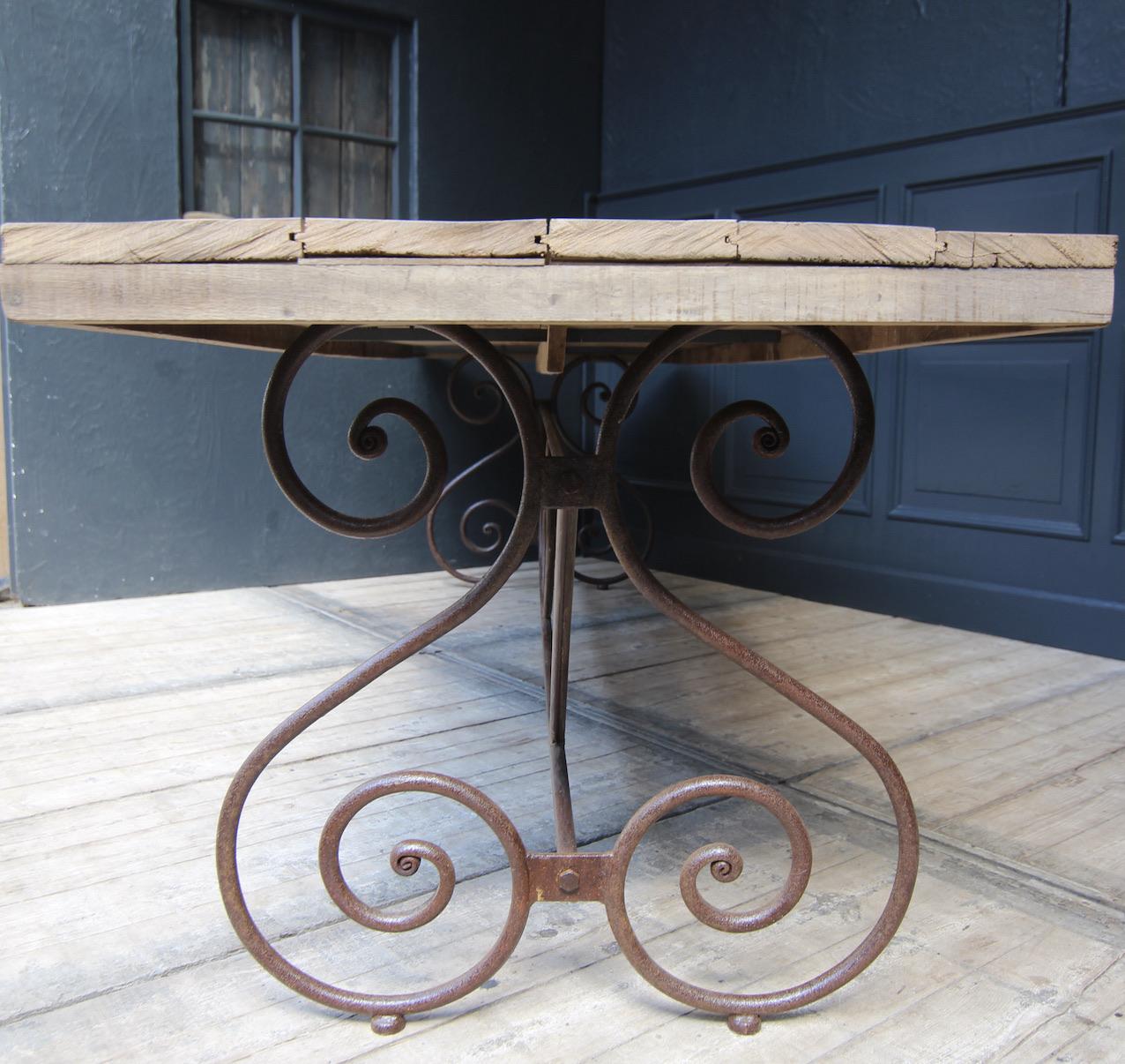 Large French Table Made of Oak and Iron 7