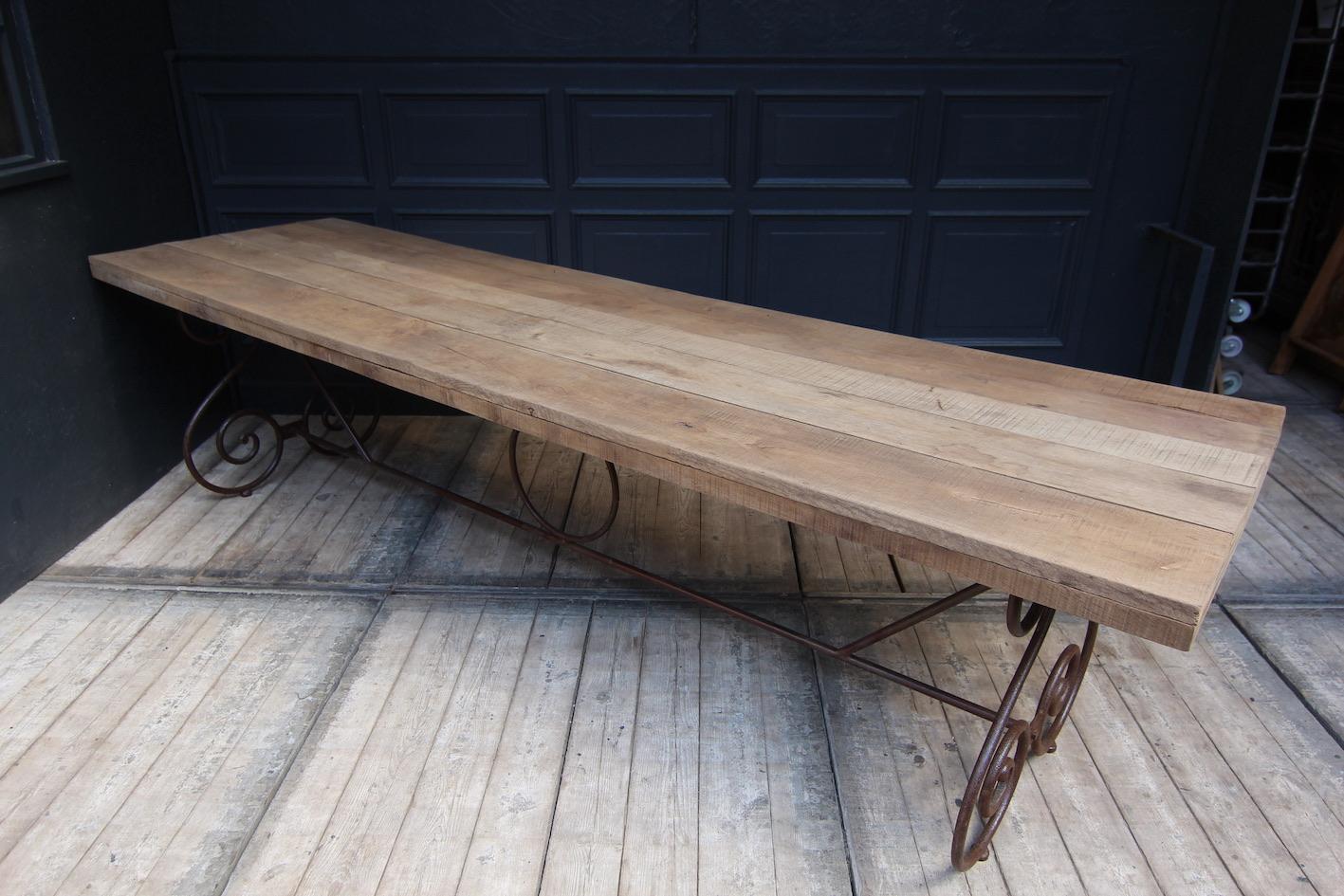Large French Table Made of Oak and Iron 8