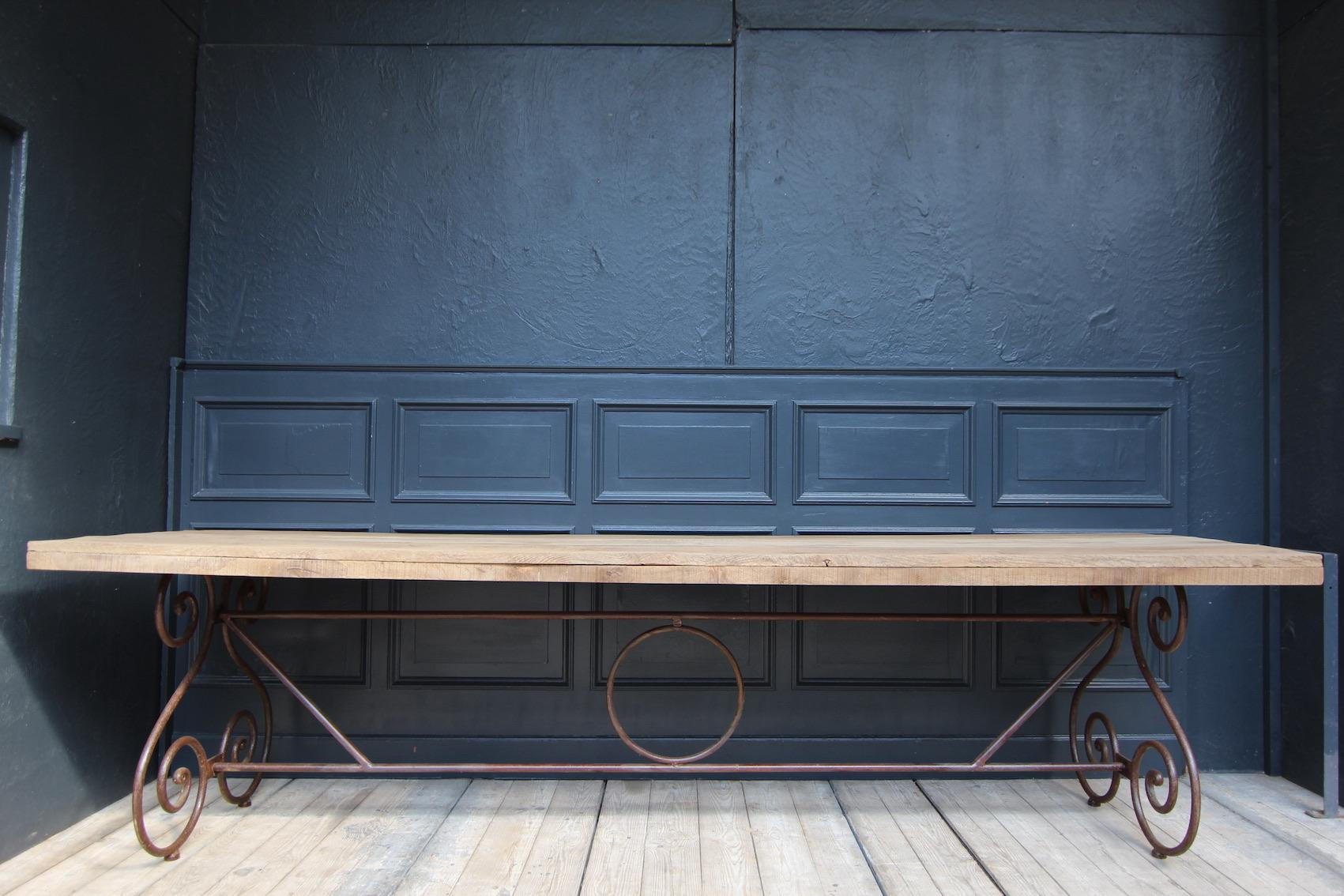 Country Large French Table Made of Oak and Iron