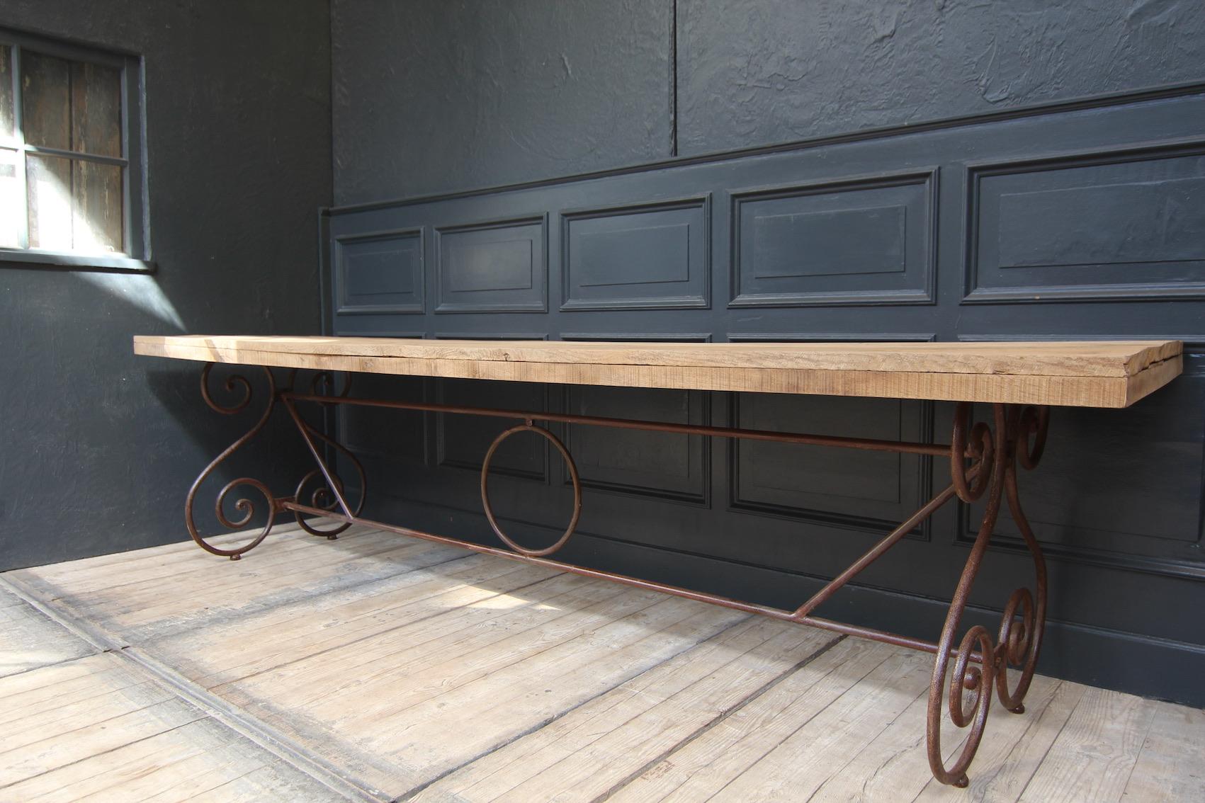 Large French Table Made of Oak and Iron 1