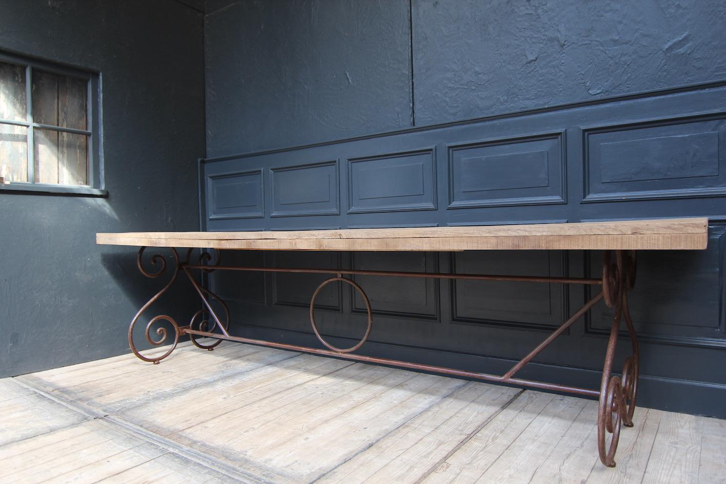 Large French Table Made of Oak and Iron 3