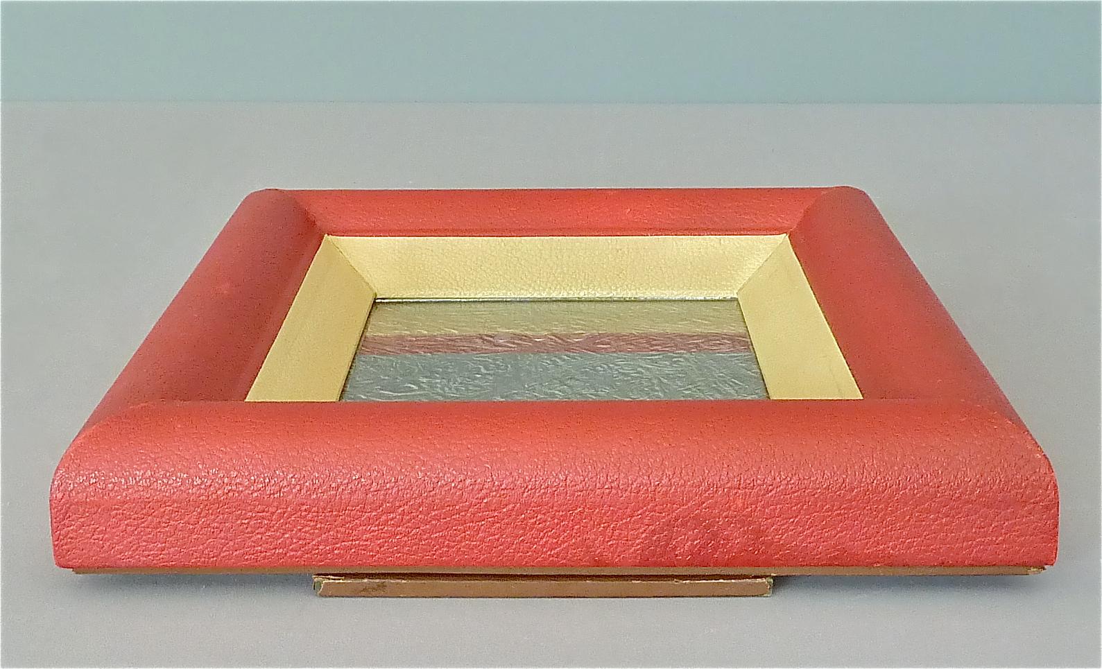Großer französischer Tisch, Wandbildrahmen, rotes Kunstleder, Art déco, 1940er Jahre, Mid-Century im Angebot 13