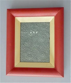 Large French Table Wall Picture Frame Red Faux Leather Art Deco 1940s MidCentury