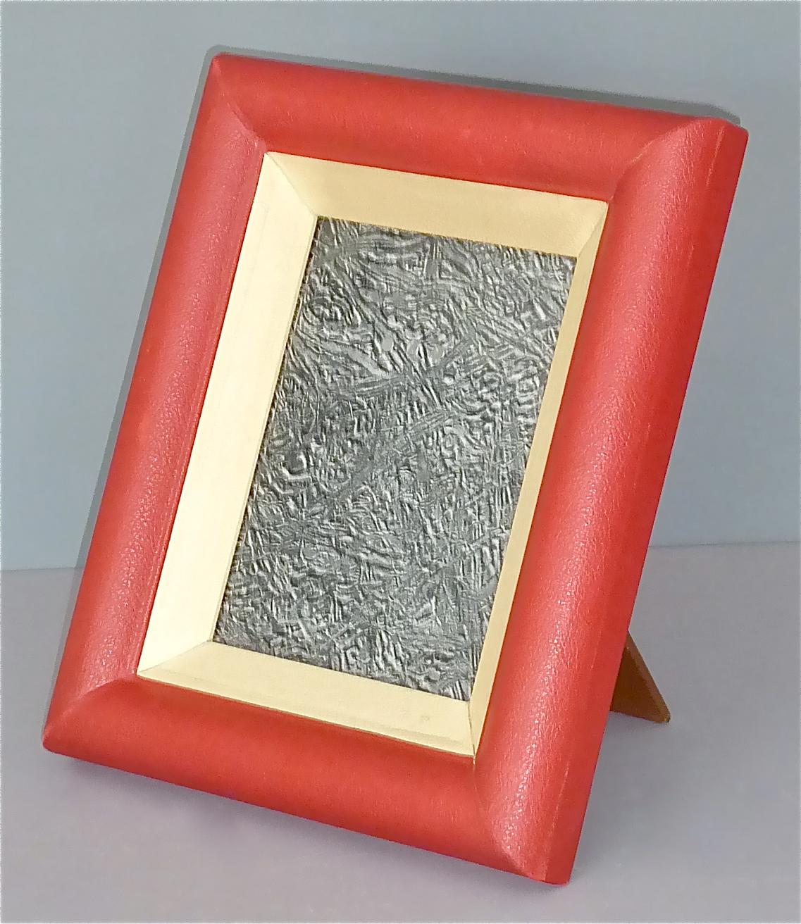 Large French Table Wall Picture Frame Red Faux Leather Art Deco 1940s MidCentury For Sale 15