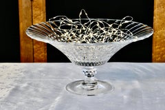 Large French Tazza Diamond Patterned Crystal Pedestal Fruit Dish