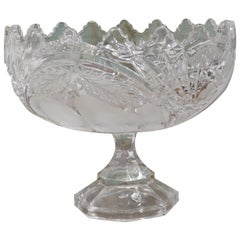 Vintage Large French Tazza Etched Cristal Pedestal Fruit Dish