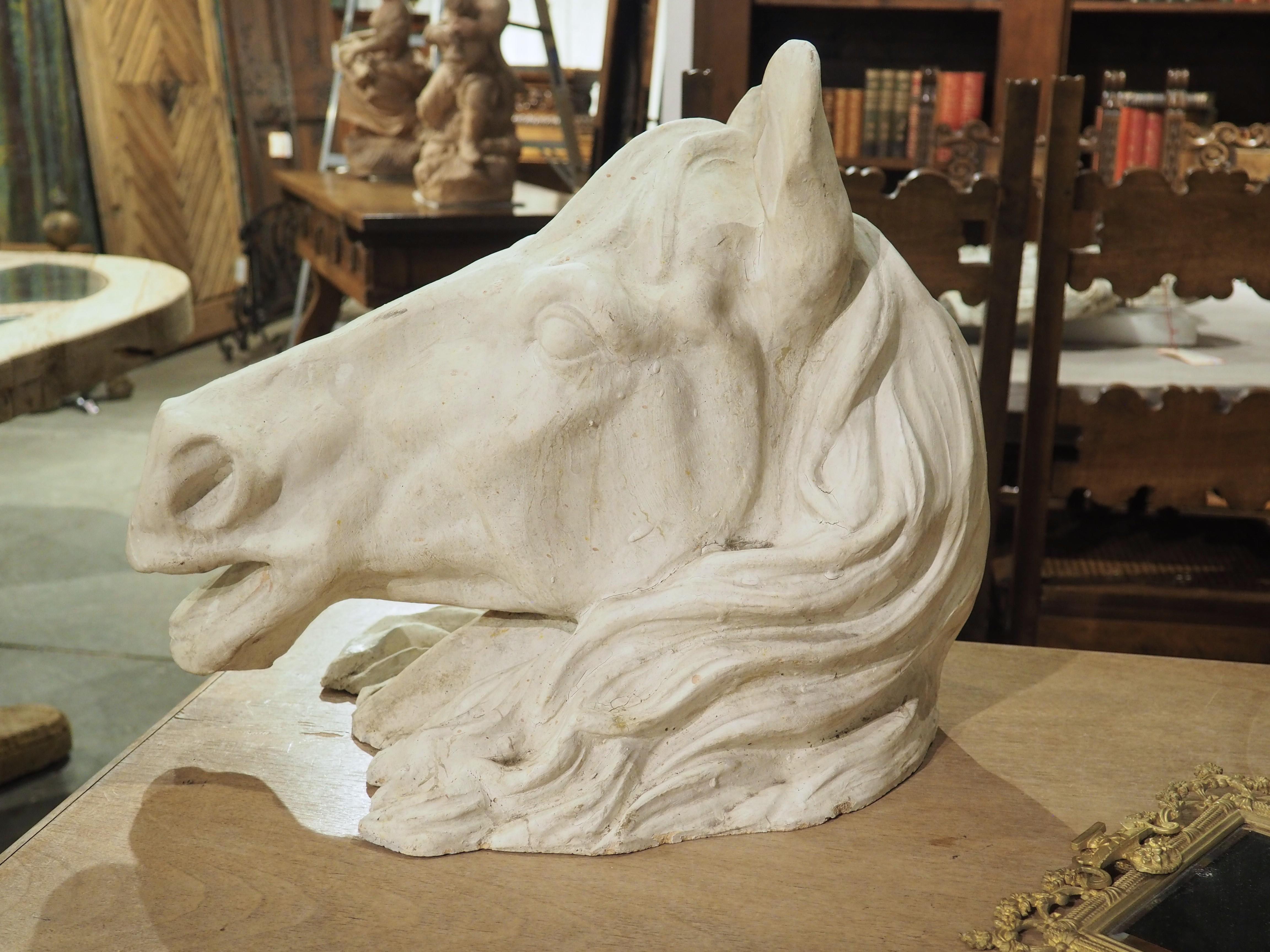 Large French Terra Cotta Horse Head Sculpture, 1960s In Good Condition For Sale In Dallas, TX