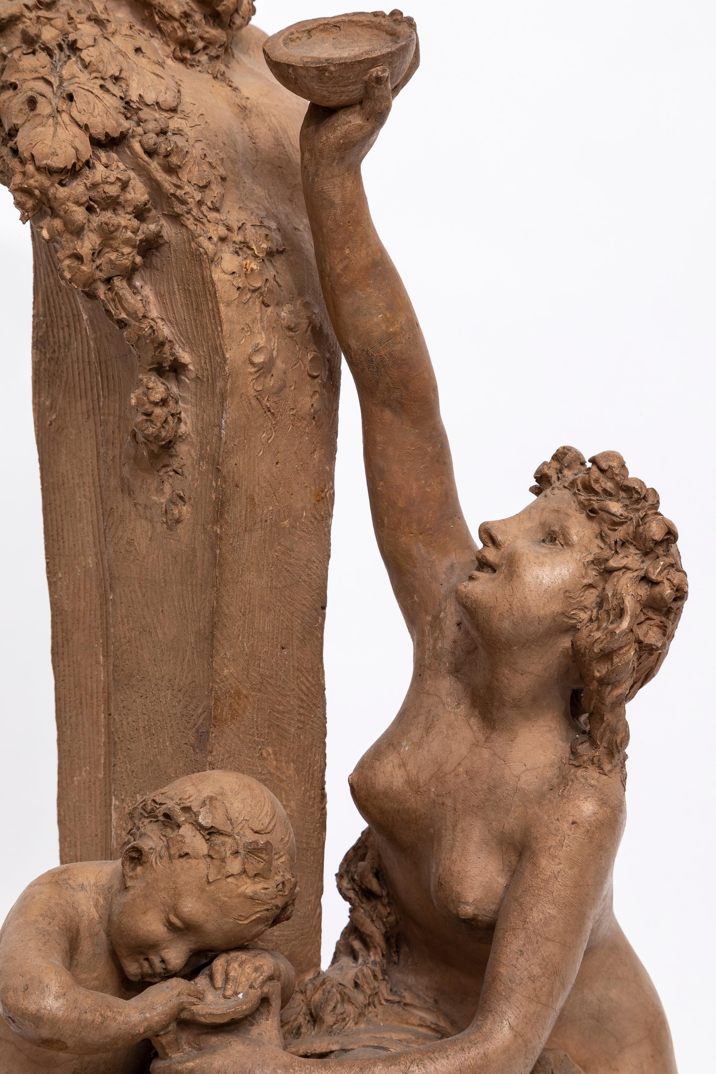 Large French Terracotta Figure of Bacchus and a Beauty, Signed, Carrier-Belleuse For Sale 3