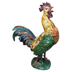 Large French Terracotta Majolica Rooster Bavent Normandy