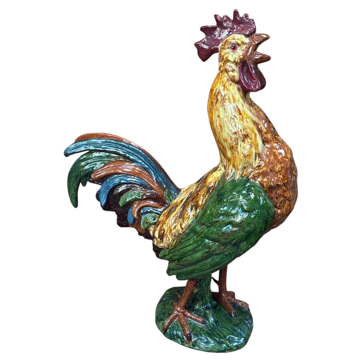 Grand Coq en terre cuite Majolique de Bavent Normandie