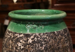 Large French Terracotta Olive Jar with Green Glazed Neck from Provence