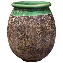 Retro Large French Terracotta Olive Jar with Green Glazed Neck from Provence