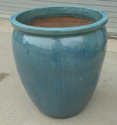 Large French Terracotta Turquoise Blue Garden Tree Planter