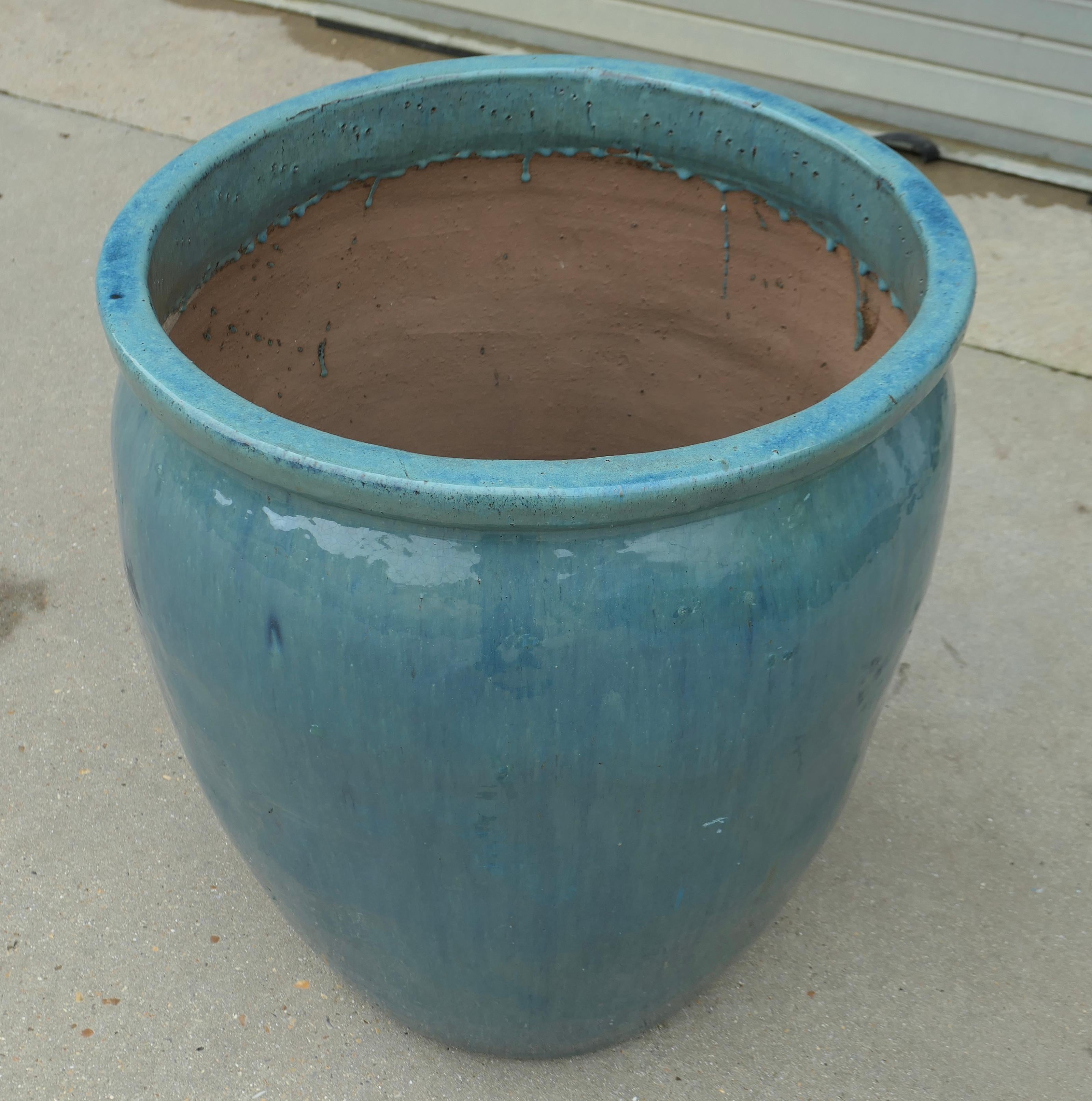 Großes französisches Terrakotta-Gartenbaum-Pflanzgefäß aus türkisblauer Terrakotta (Französische Provence) im Angebot