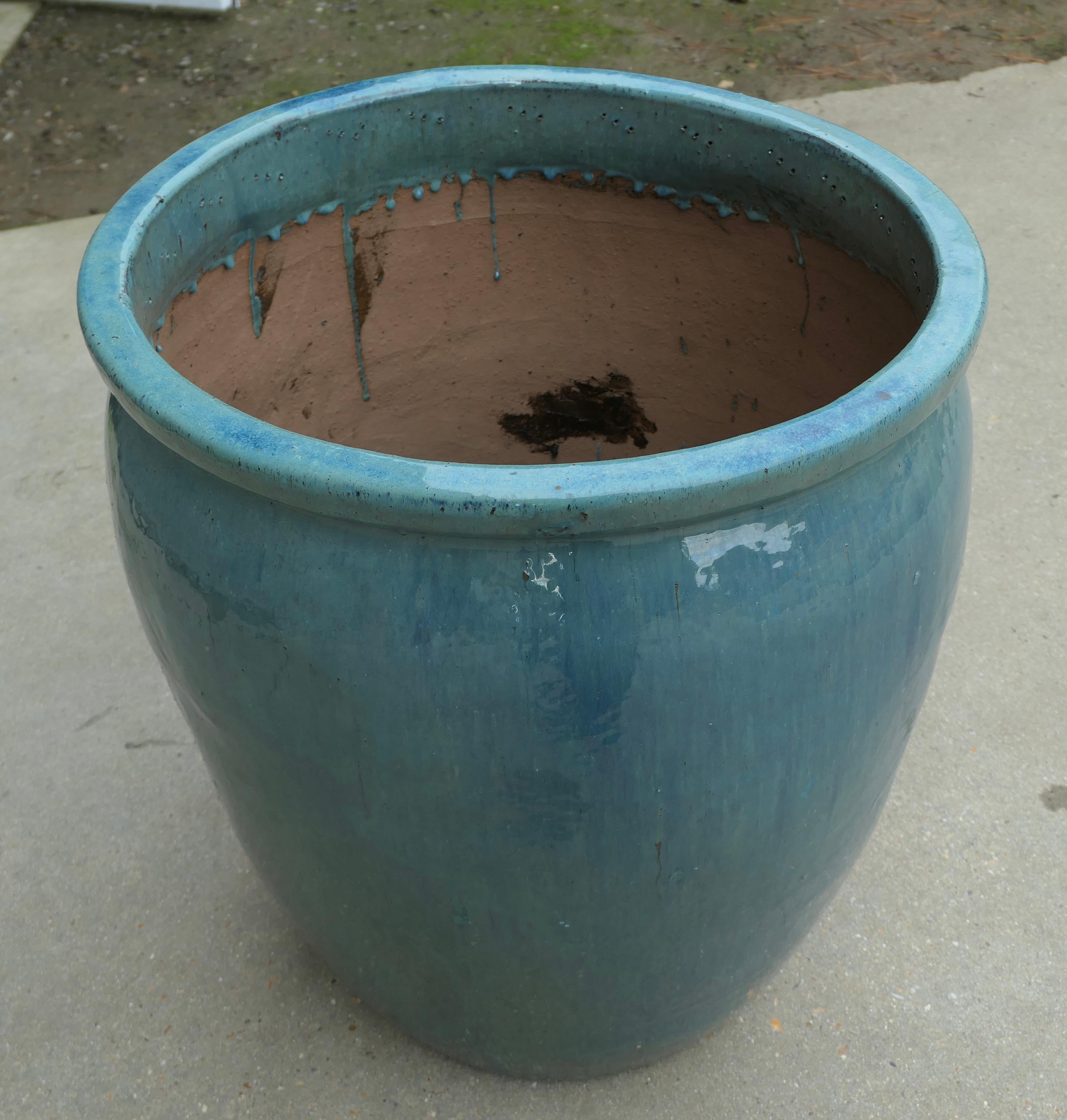 Großes französisches Terrakotta-Gartenbaum-Pflanzgefäß aus türkisblauer Terrakotta im Zustand „Gut“ im Angebot in Godshill, Isle of Wight