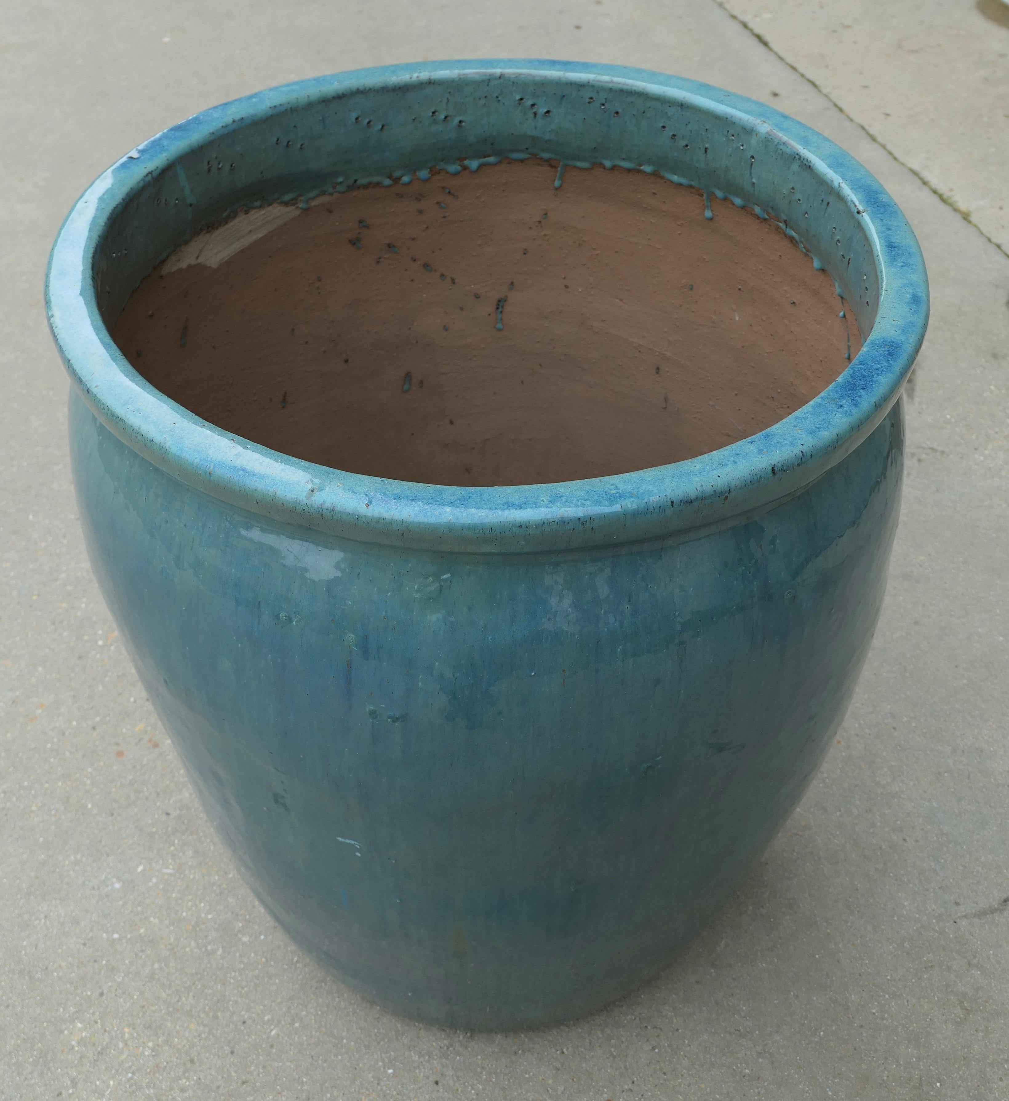 Großes französisches Terrakotta-Gartenbaum-Pflanzgefäß aus türkisblauer Terrakotta im Angebot 1