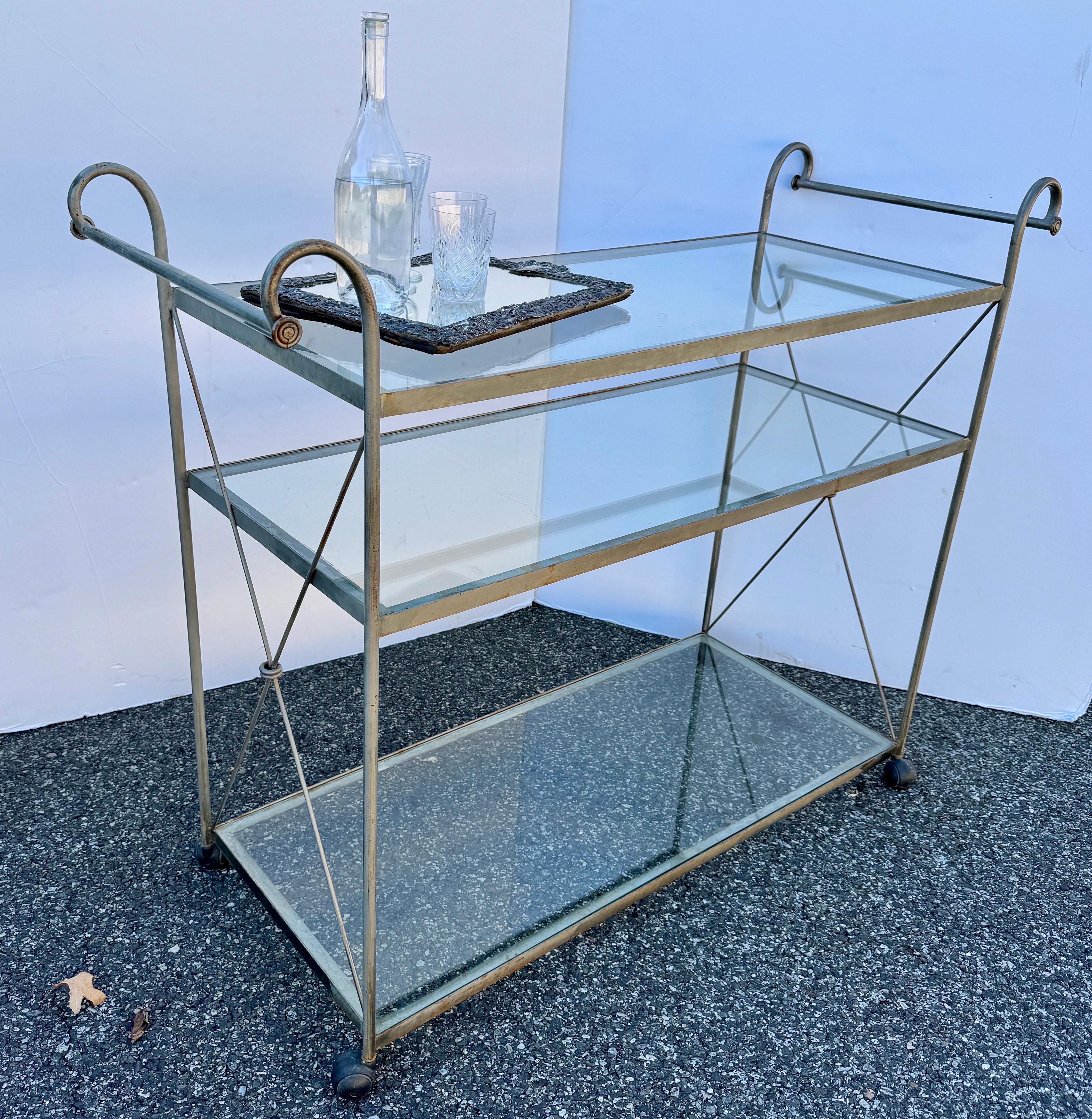 French Provincial Large French Three-Tier Serving Bar Cart Etagere Trolley For Sale