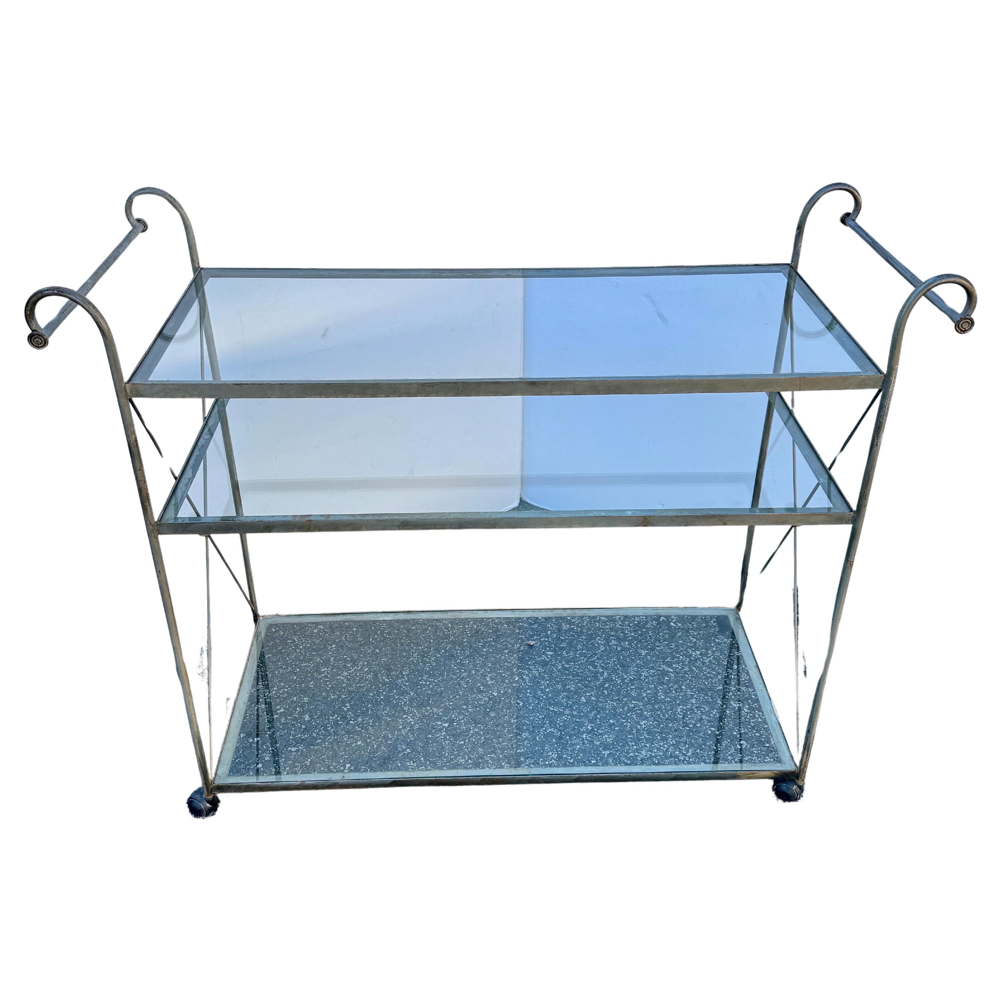 Metal Large French Three-Tier Serving Bar Cart Etagere Trolley For Sale