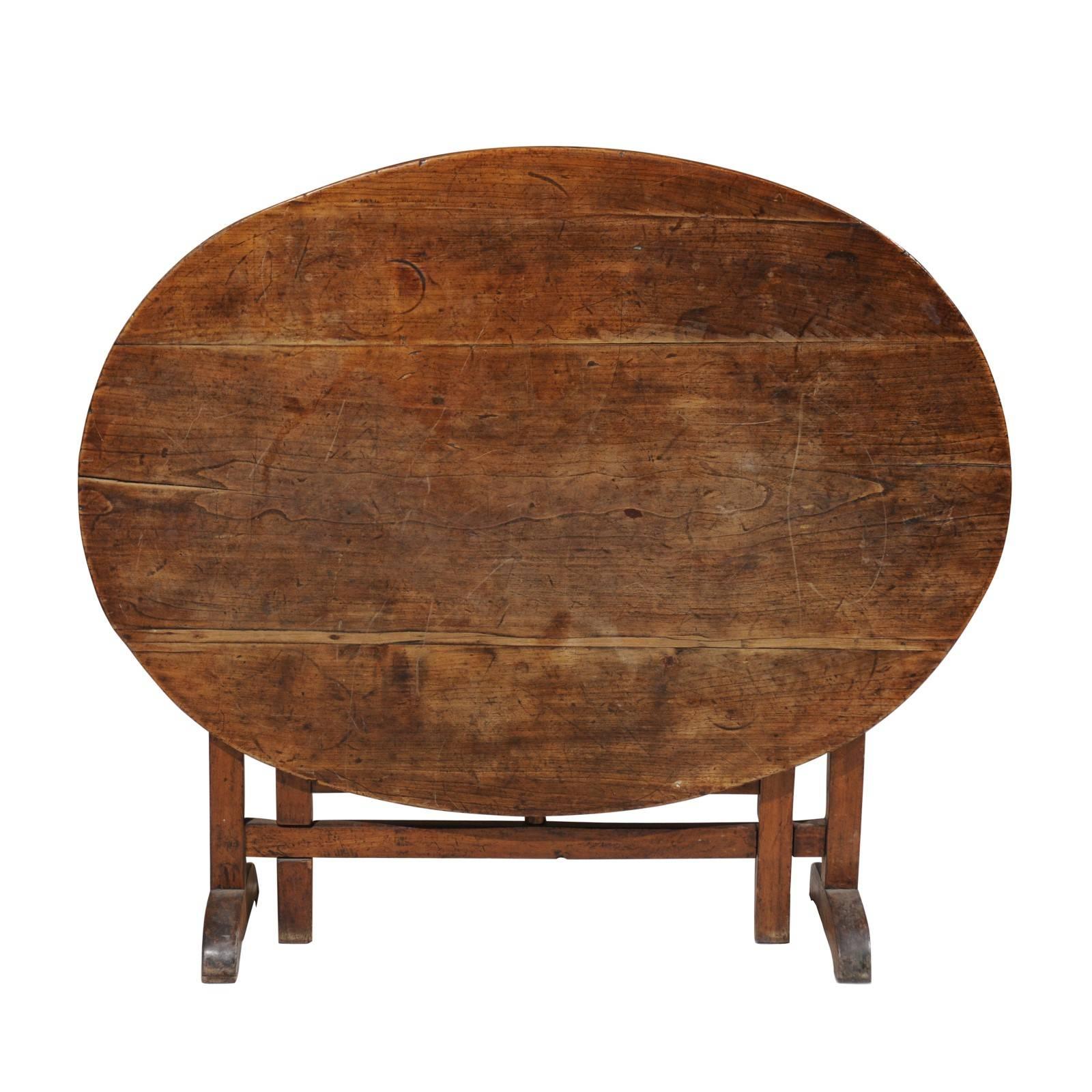 Large French Tilt-Top Oval Shaped Wine Tasting Table from the 19th Century