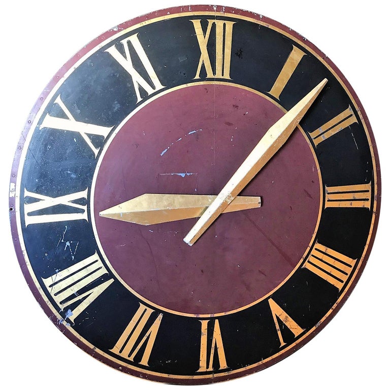 Large French Tower Clock Face, Painted Metal For Sale at 1stDibs