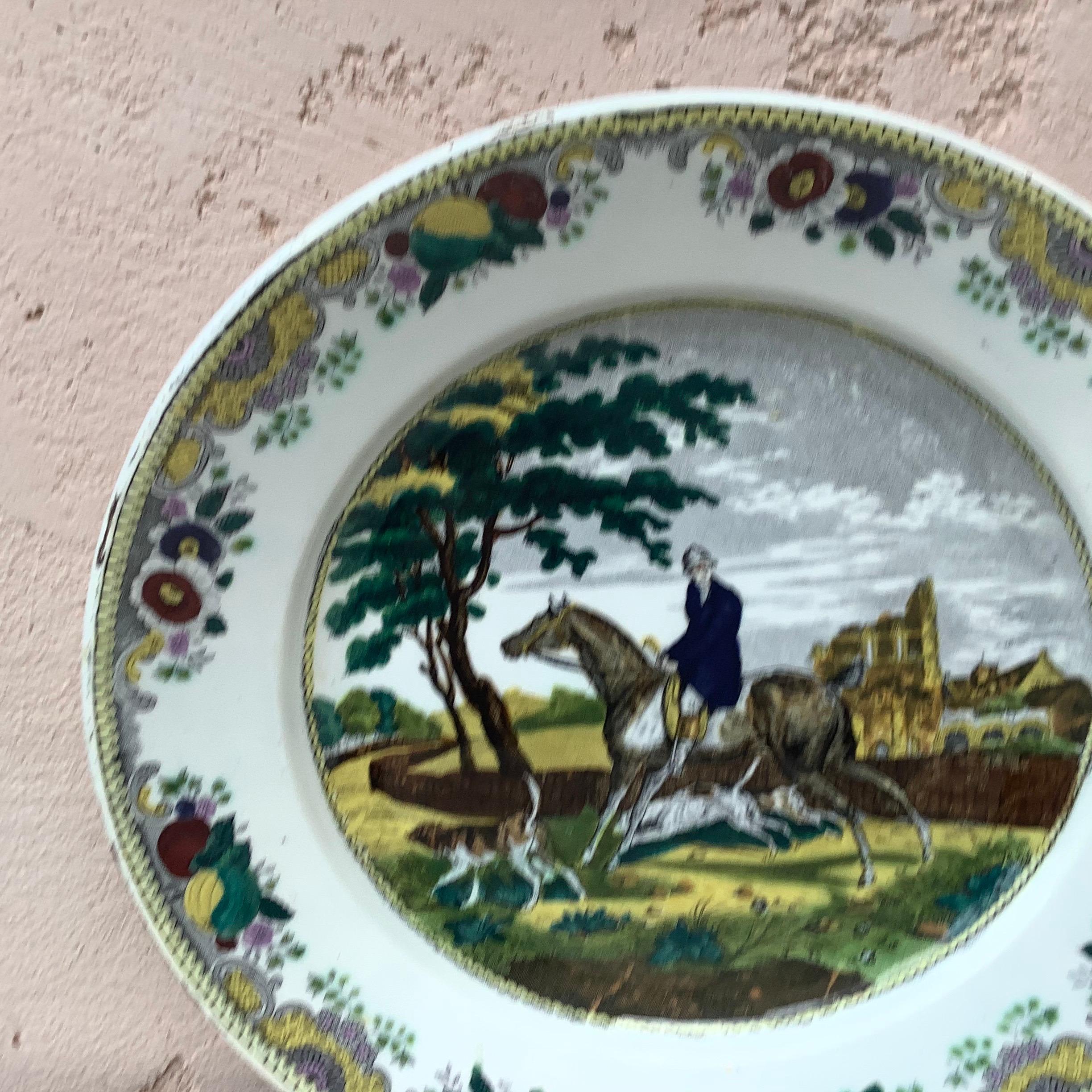 Large French Transferware Horseman Hunter Platter Choisy le Roi, circa 1840 For Sale 1