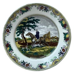 Große französische Horseman- Hunter-Teller aus Transferware von Choisy le Roi, um 1840