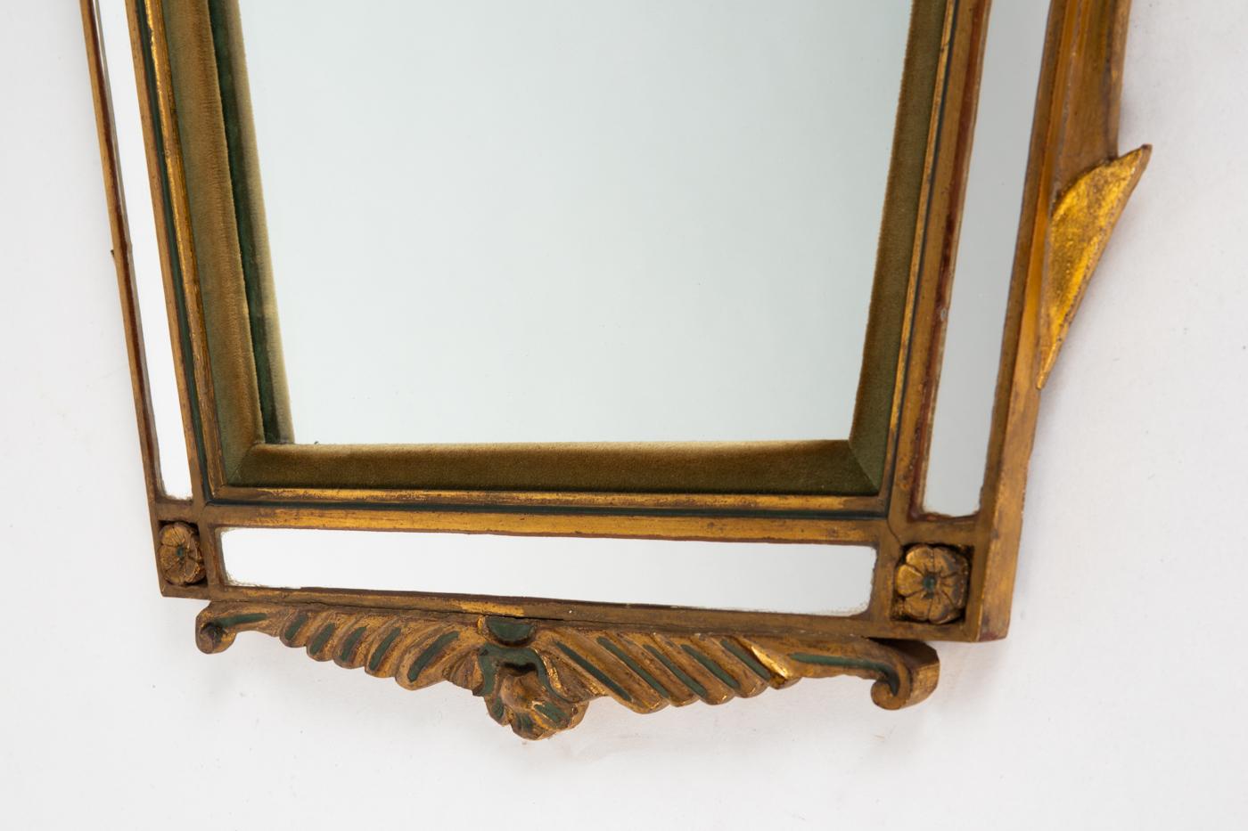 Woodwork Large French Trapezoidal Art Deco Wall Mirror in the Style of André Arbus For Sale