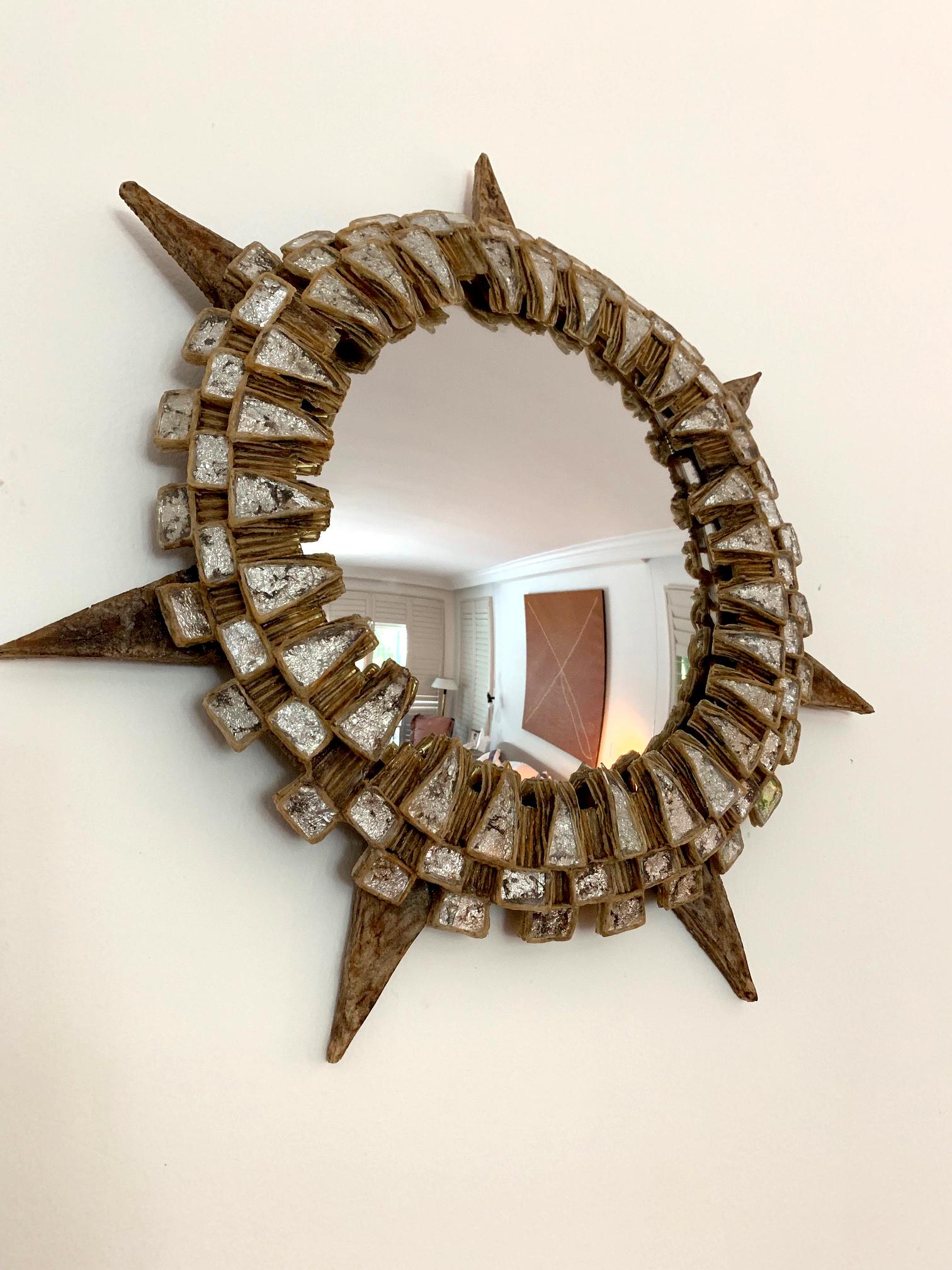 Mid-Century Modern Large French Tudor Wall Mirror by Line Vautrin For Sale