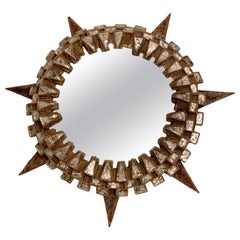 Retro Large French Tudor Wall Mirror by Line Vautrin